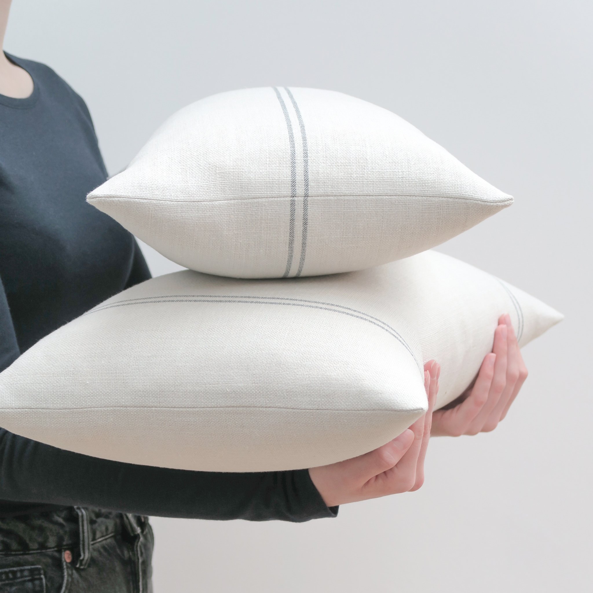 Faded Charcoal Grainsack Stripe Cushion