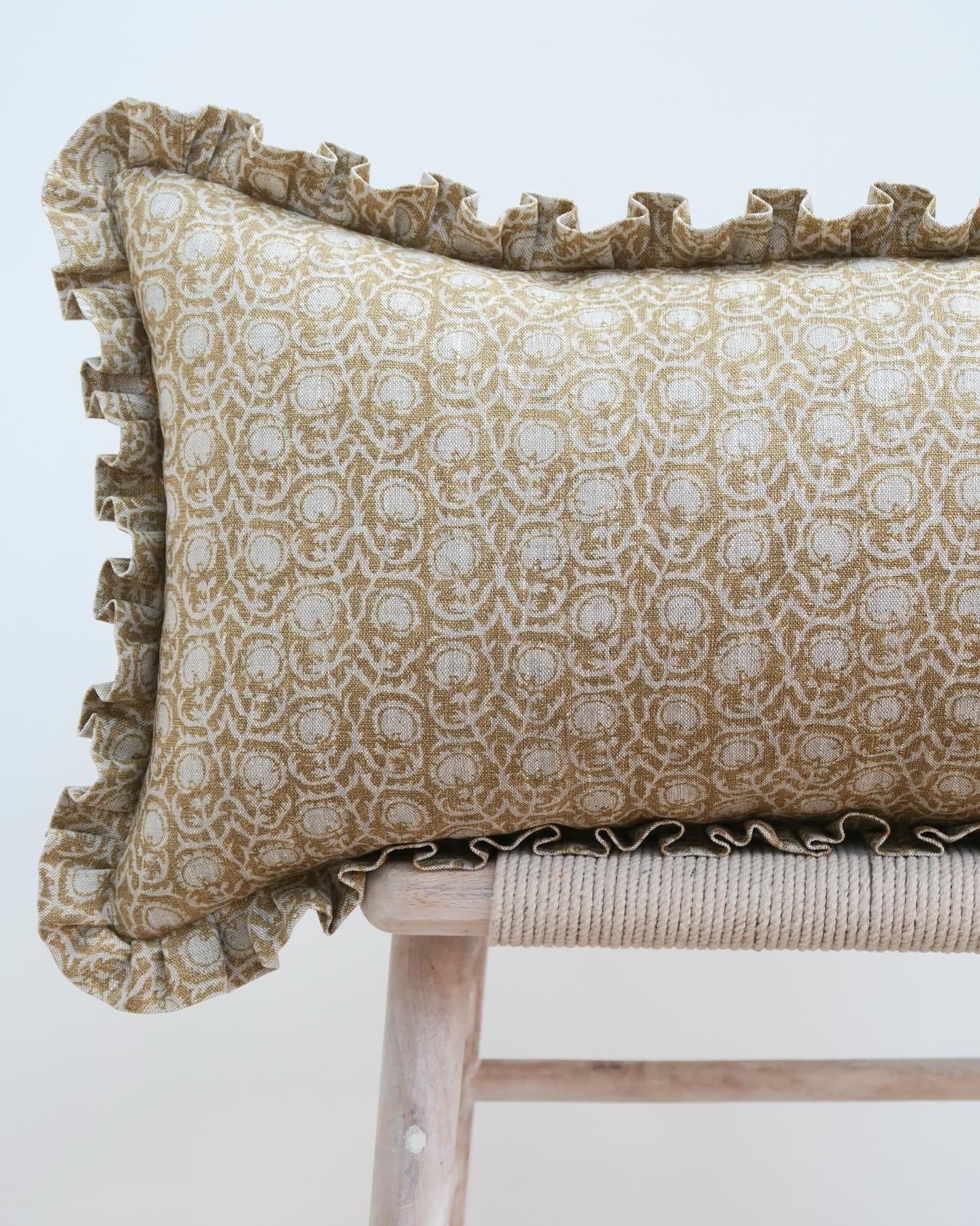 N E W ~ Terra Indira Frill Slumber Cushion 

This lovely new cushion is made in @peonyandsage Indira, again printed on my favourite Dune Linen base. Available to order in colourways Terra &amp; Forest Green. 

Can be ordered with a frill in a large s