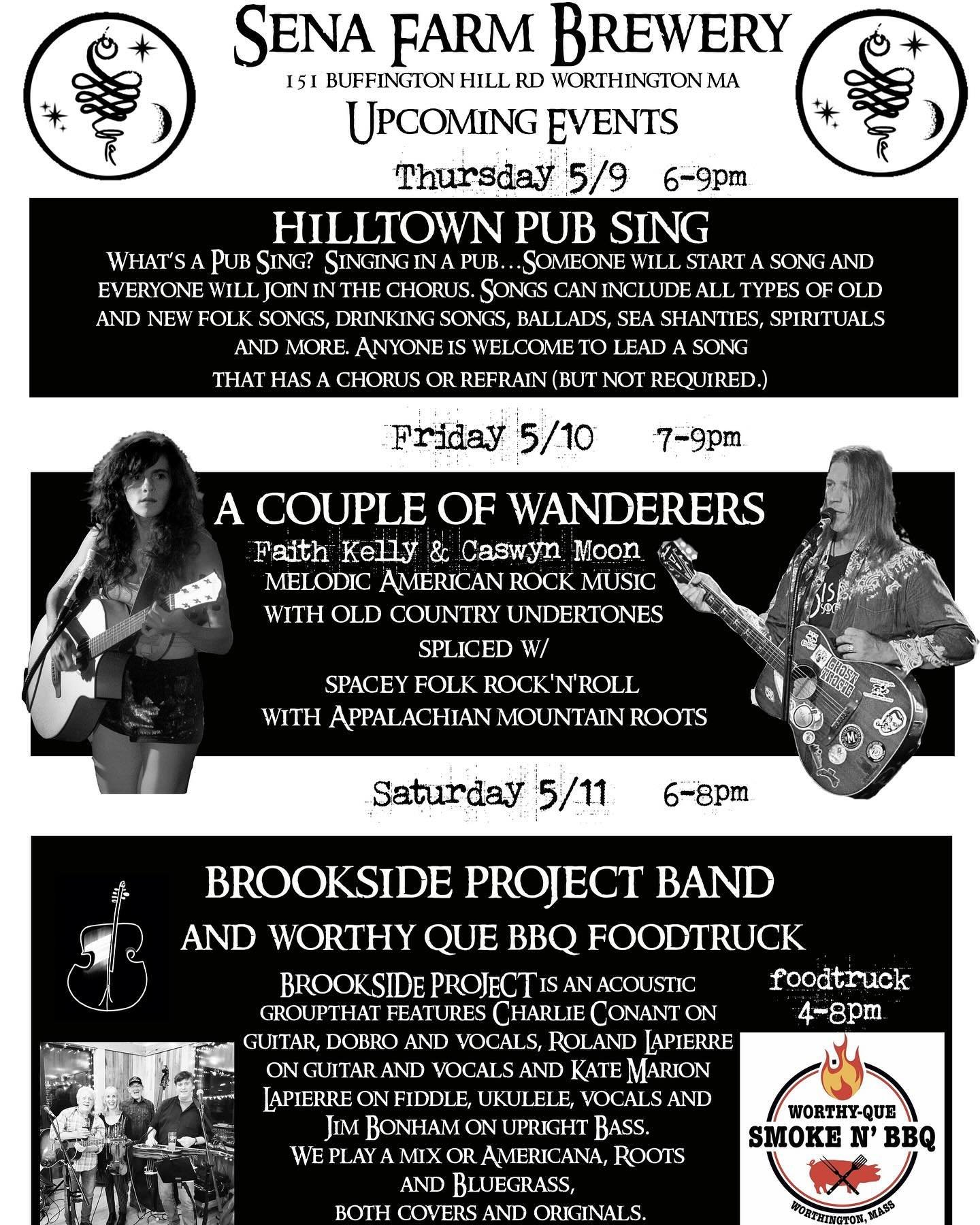 Looking forward to this weekend, which starts with Pubsing on Thursday @hilltown_pub_sing, followed with A Couple of wanderers Friday night @caswynmoon @faithkellyart and finishing up Saturday with Brookside Project Band and Worthy-Que BBQ. Sunday wi