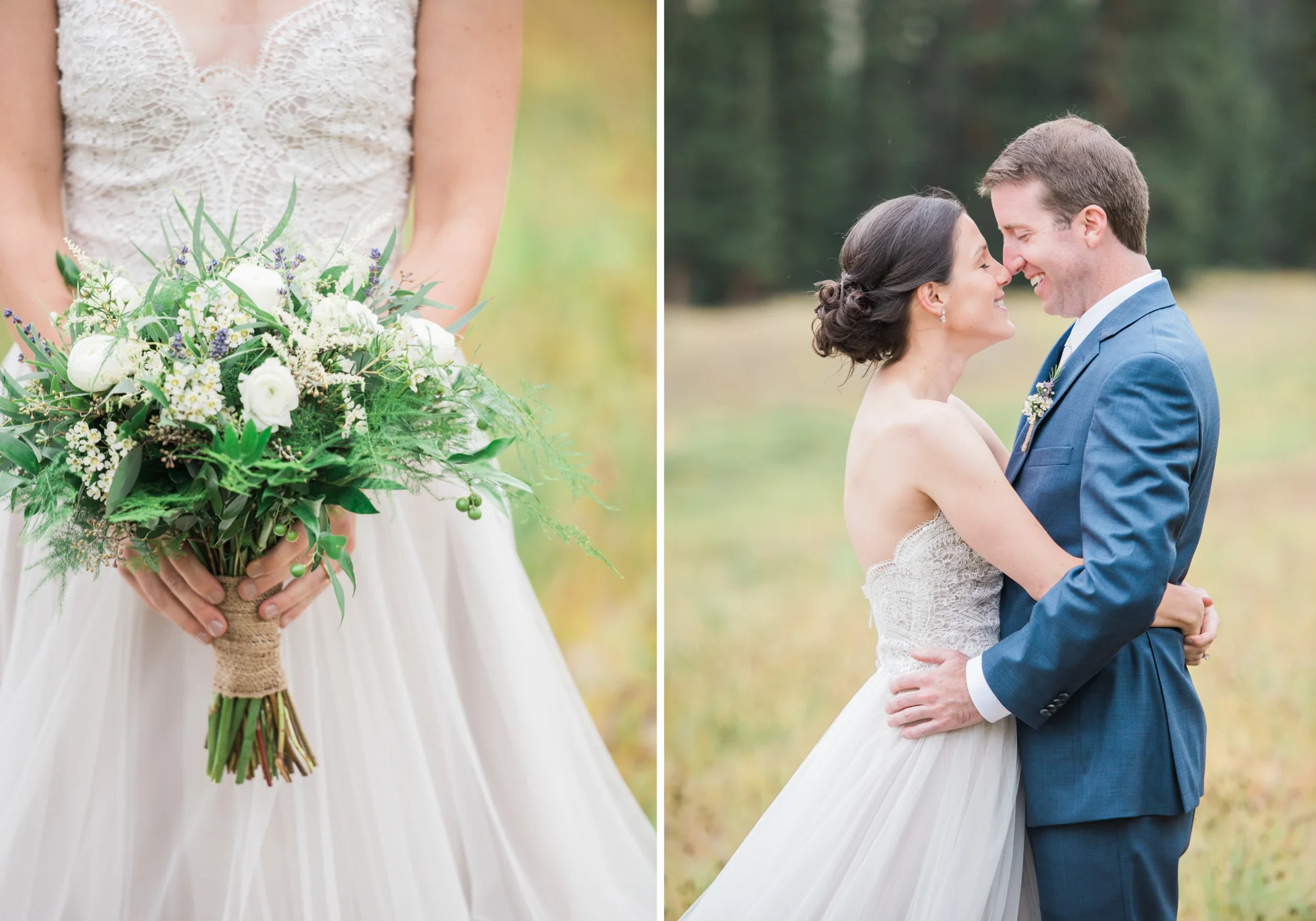 wedding details of flowers and the bride and groom portrait