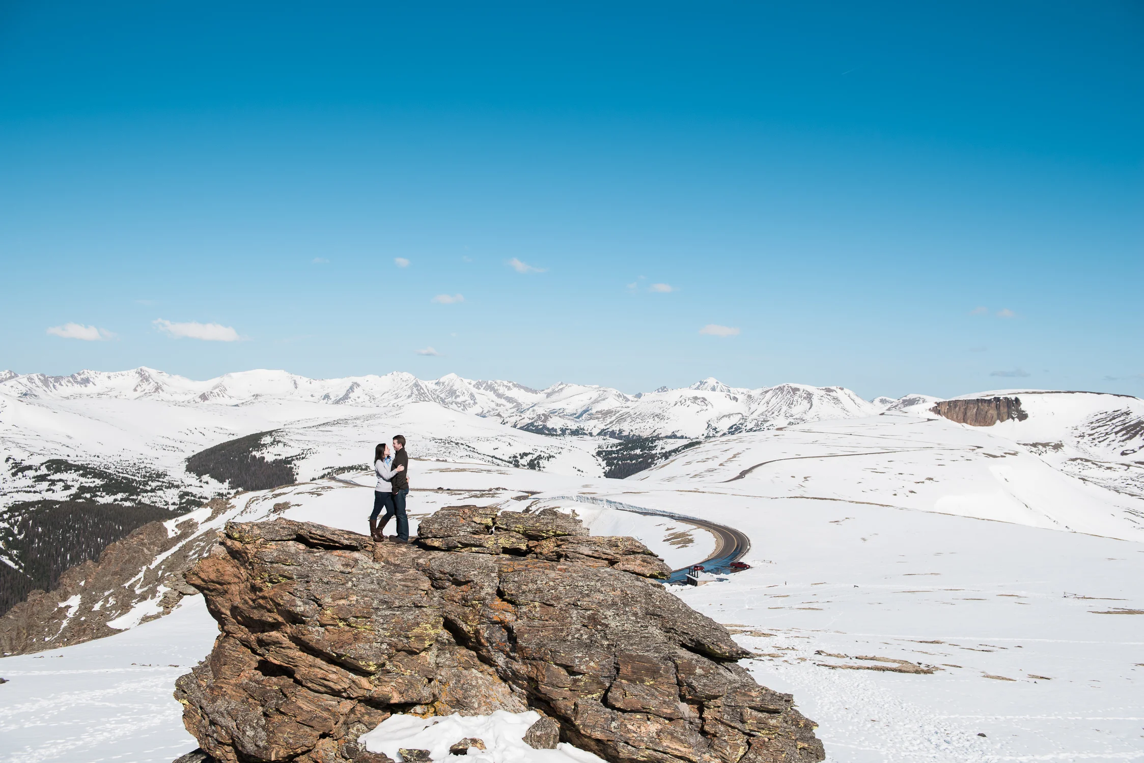 Snowy Rock Mountain National Park Adventure Engagment Session