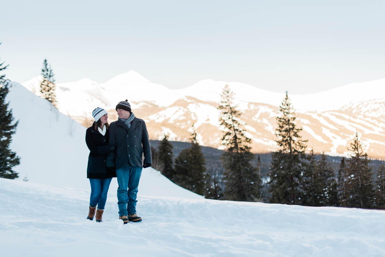 Winter Snowshoe Sunrise Engagement Photography Session in Breckenridge Colorado