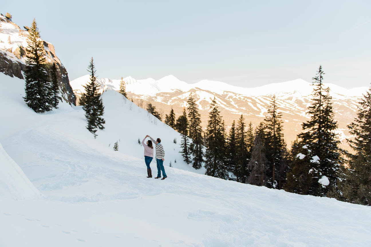 Winter Snowshoe Sunrise Engagement Photography Session in Breckenridge Colorado
