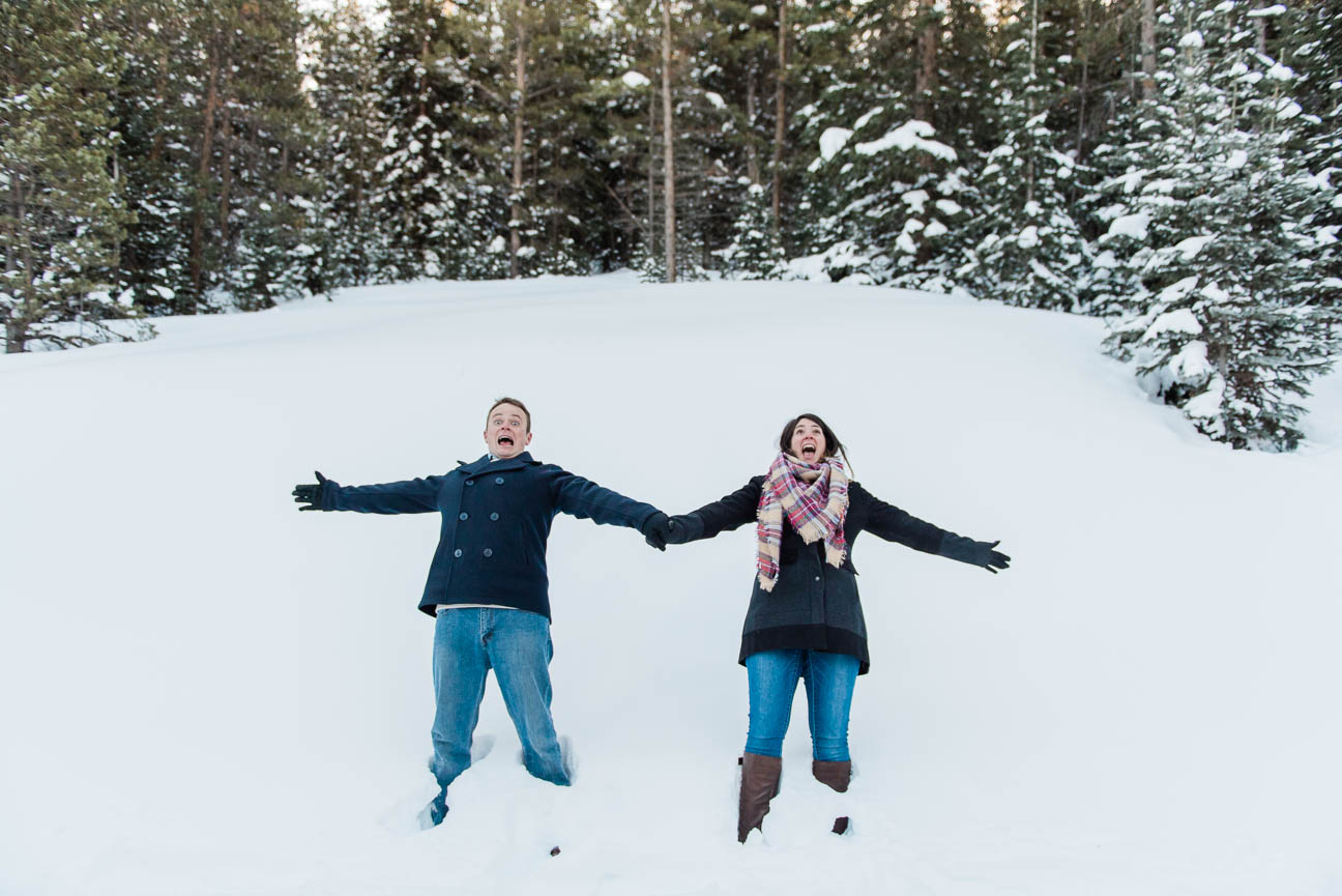 Winter Snowshoe Sunrise Engagement Photography Session in Breckenridge Colorado