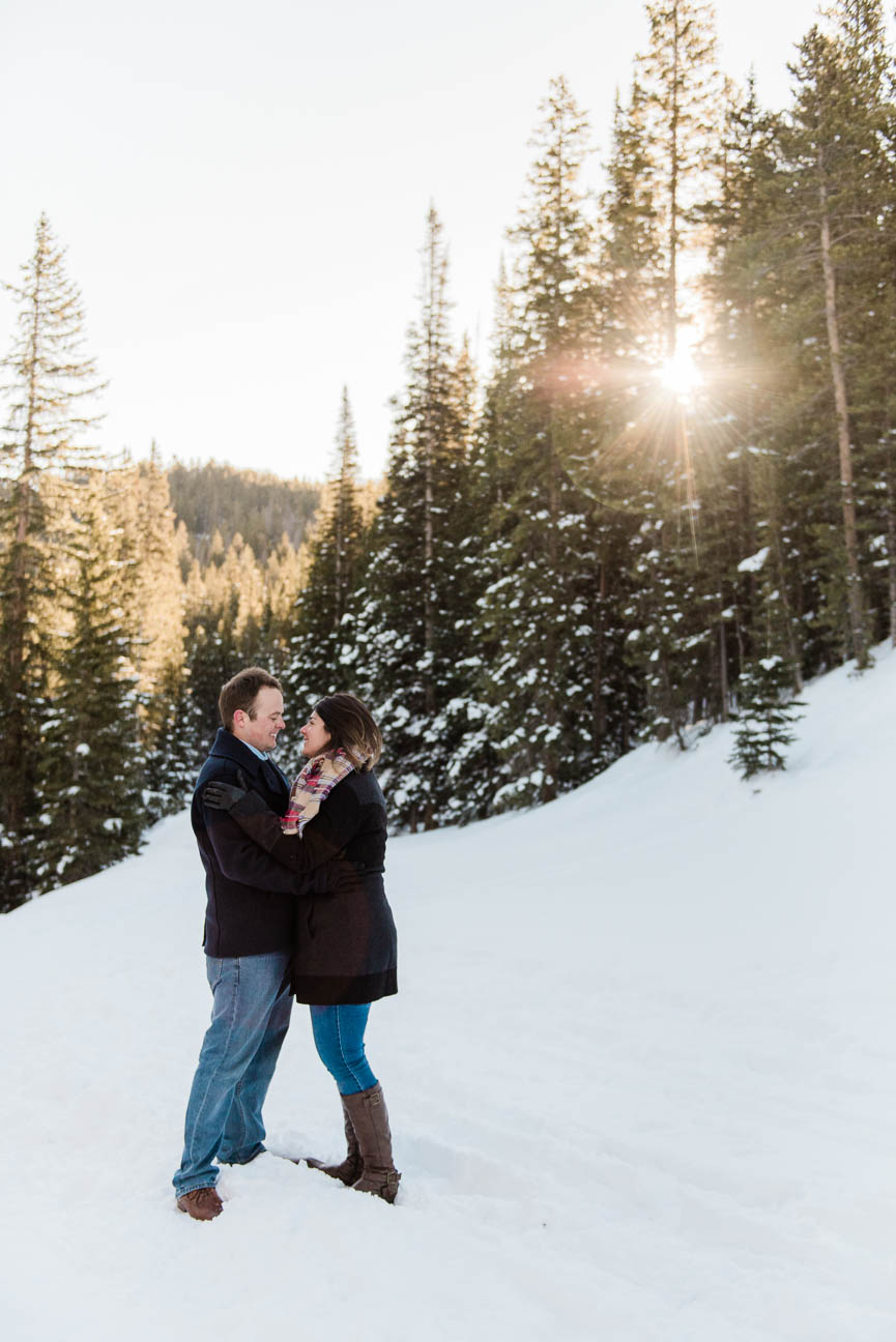 Winter Snowshoe Sunrise Engagement Photography Session in Breckenridge Colorado