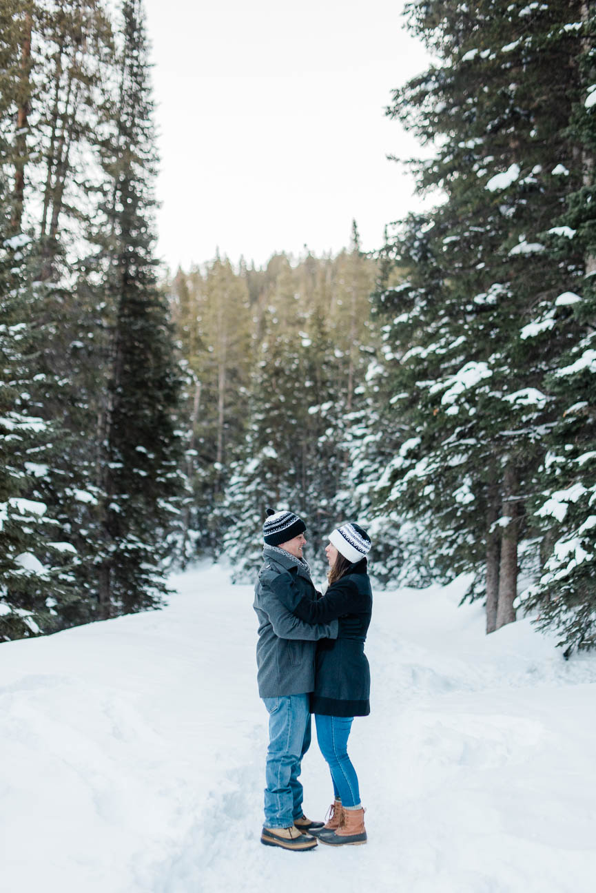 Winter Snowshoe Sunrise Engagement Photography Session in Breckenridge Colorado