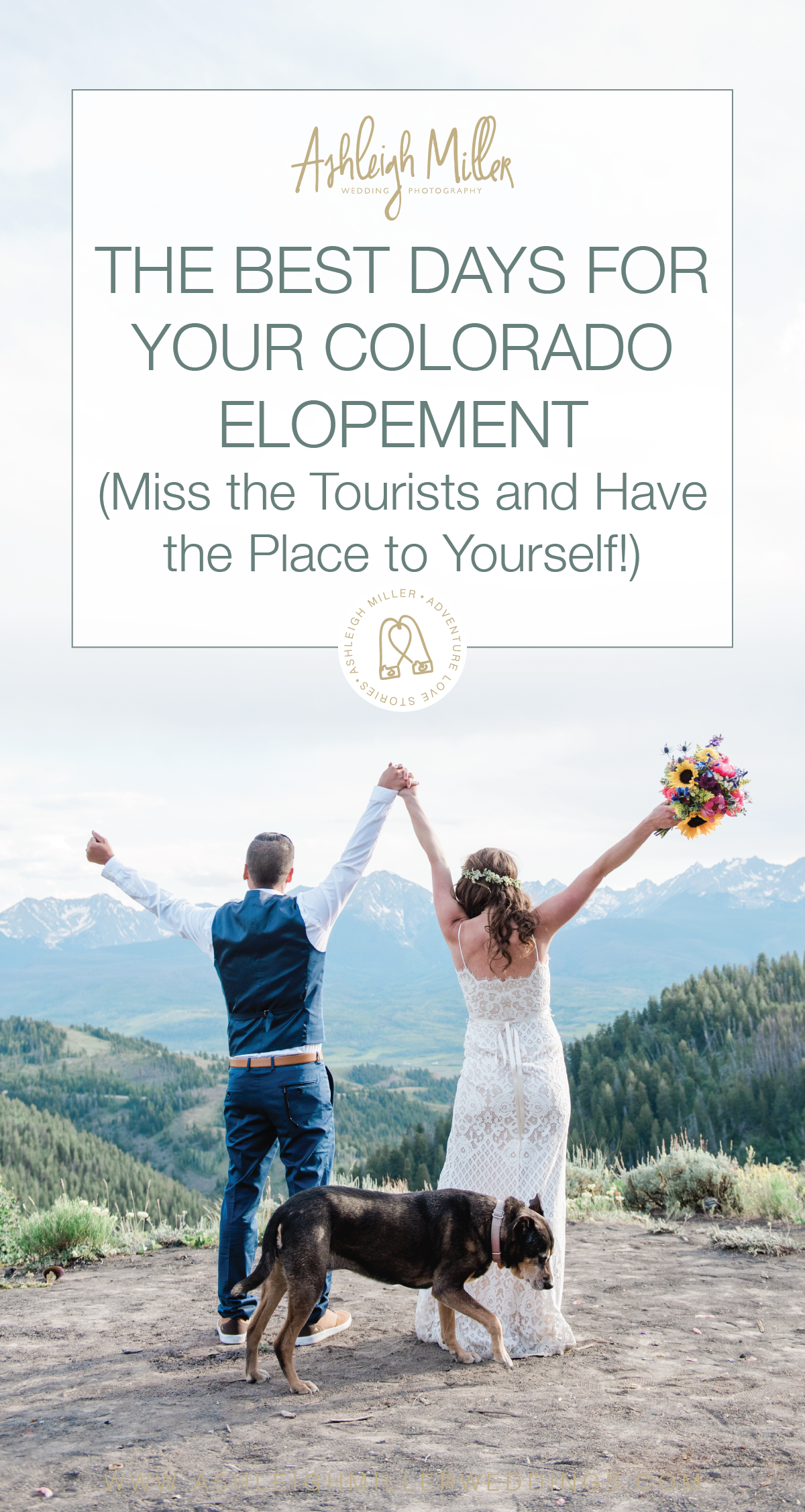The Best Days for your Colorado Elopement (Miss the Tourists and Have the Place to Yourself!) So you've been dreaming of your Colorado Mountain Top elopement forever! What you didn't dream of was your Mountain Top elopement with the whole bunch of tourists staring at you while your getting married. The whole point of you getting married in the mountains was to have an intimate ceremony without any other distractions!