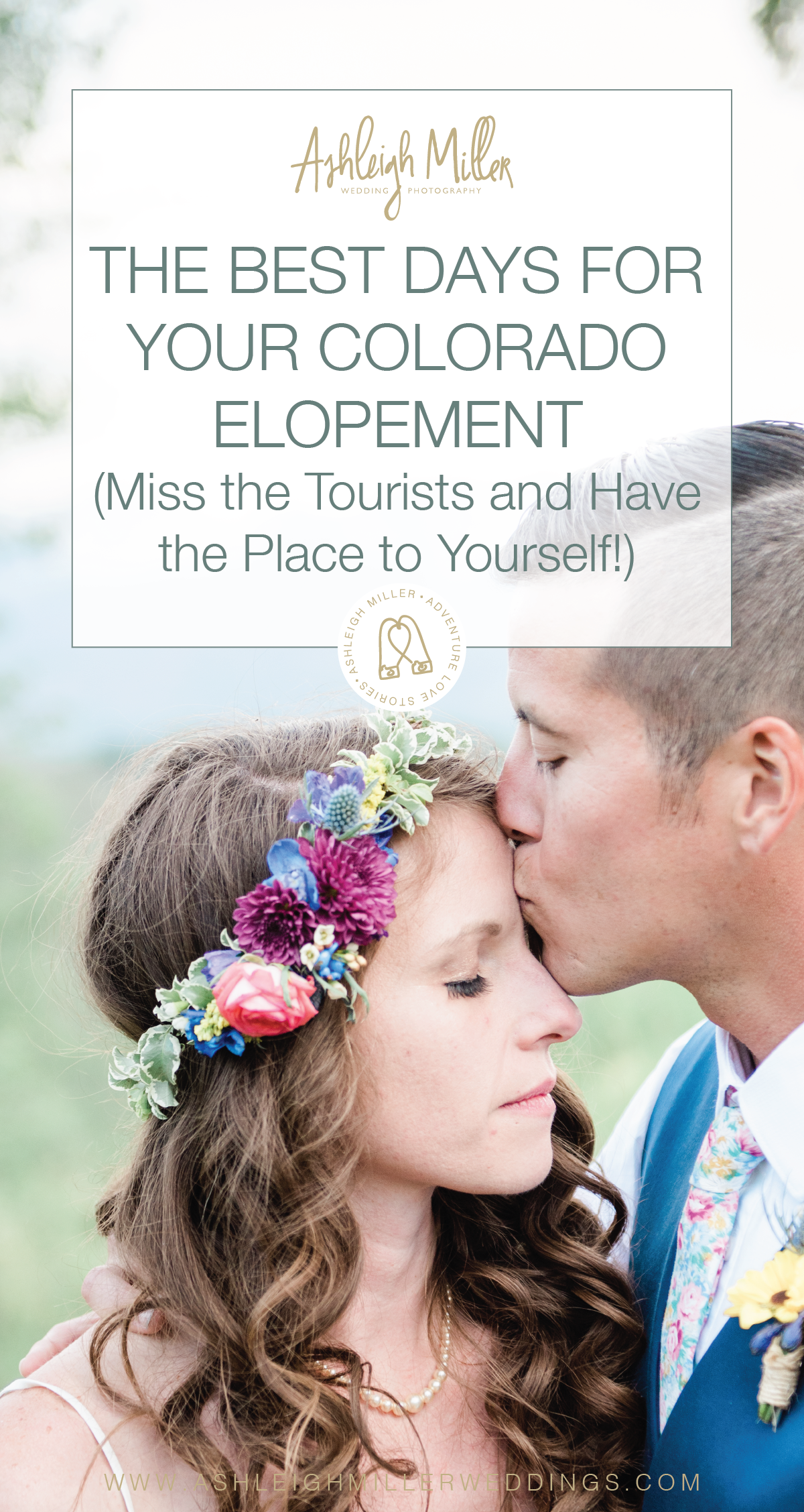The Best Days for your Colorado Elopement (Miss the Tourists and Have the Place to Yourself!) So you've been dreaming of your Colorado Mountain Top elopement forever! What you didn't dream of was your Mountain Top elopement with the whole bunch of tourists staring at you while your getting married. The whole point of you getting married in the mountains was to have an intimate ceremony without any other distractions!