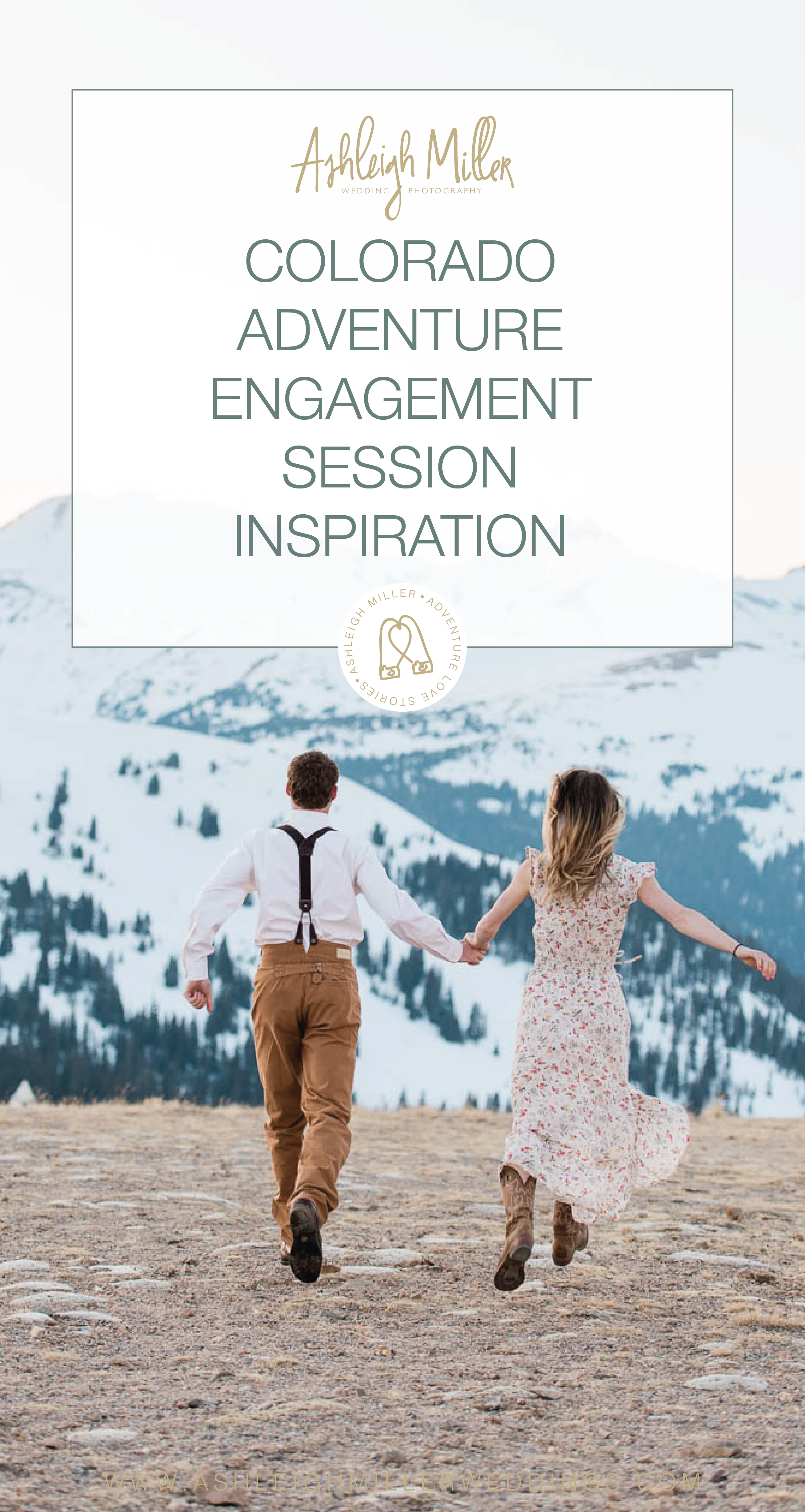 Colorado adventure engagement sessions inspiration on a mountaintop. This Loveland Engagment Session was perfect with dresses, suspenders, alpine glow, forests, rivers and love. Ashleigh Miller Wedding and Elopement Photographer serving Denver, Breckenridge, Summit, Dillion, Silverthorn, Telluride, Ouray and Boulder.