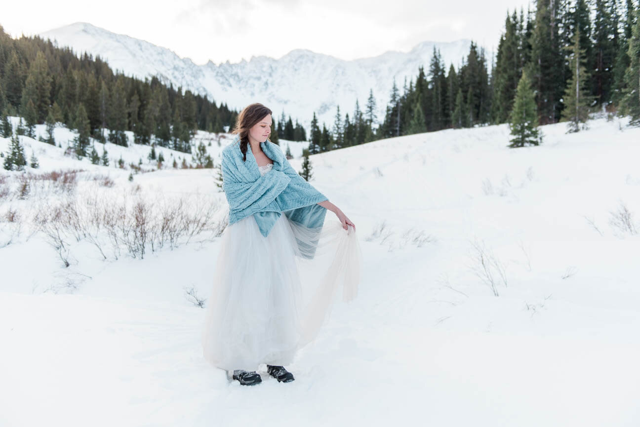 Winter Snowshoe Destination Elopement in Frisco Colorado