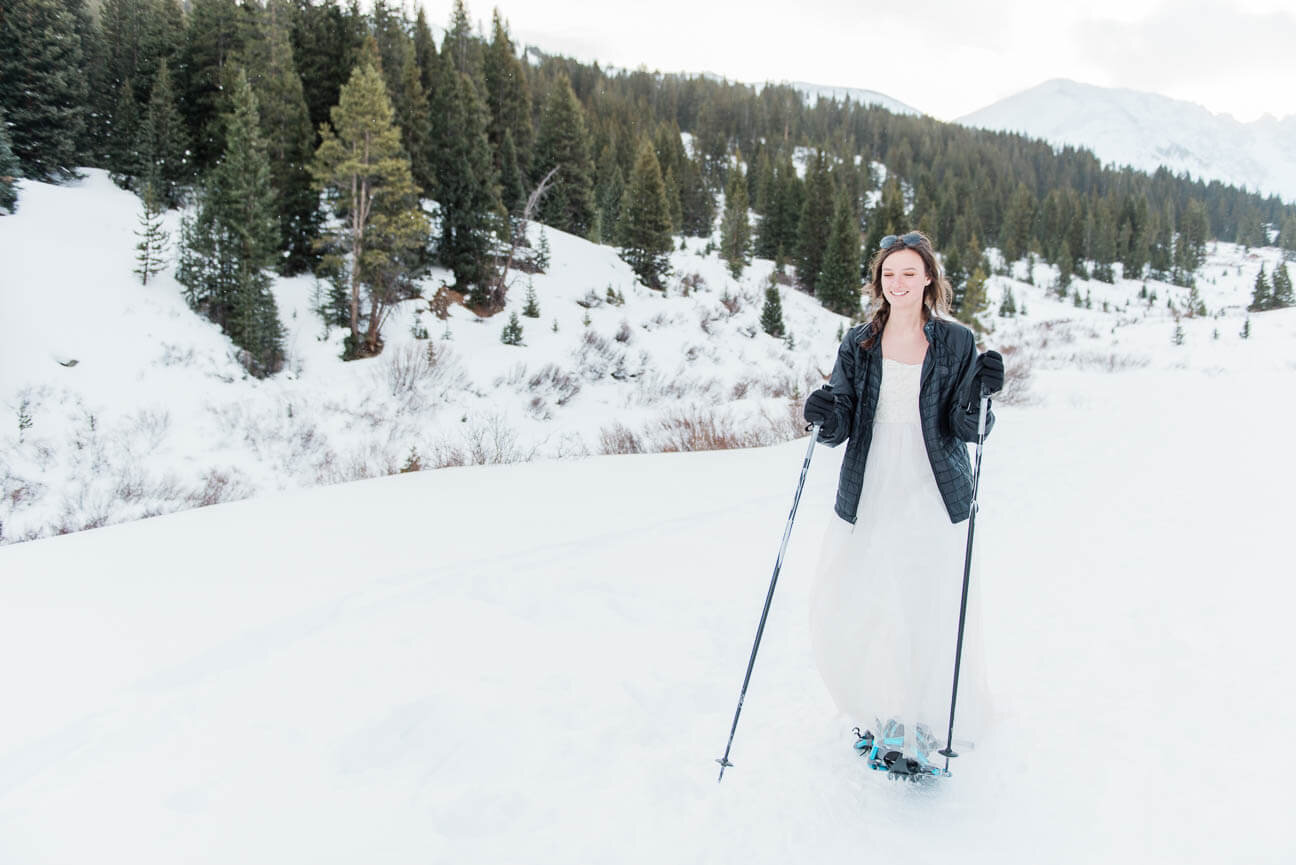 Winter Snowshoe Destination Elopement in Frisco Colorado