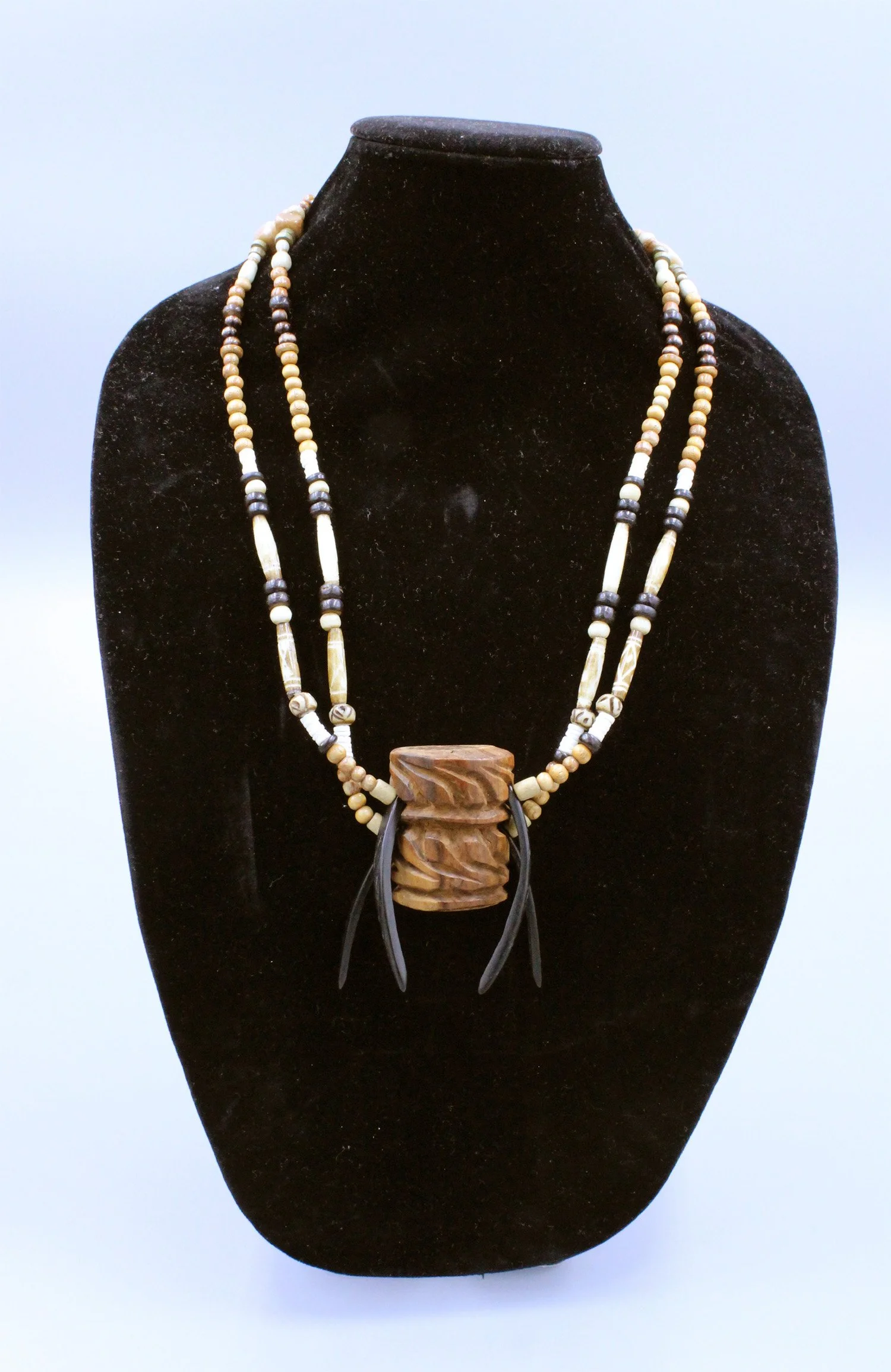 Multi-colored Beaded Necklace with Wood Accent