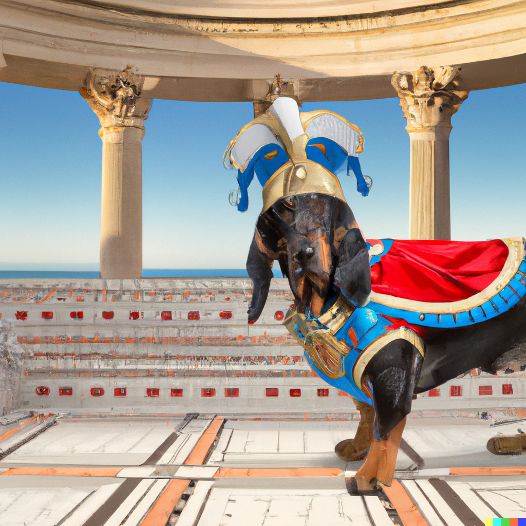 DALL·E 2022-12-16 12.05.24 - a basset hound in a Wonder Woman costume in a classical Greek mosaic.png