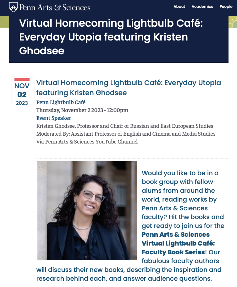 Virtual Homecoming Lightbulb Café: Everyday Utopia featuring Kristen Ghodsee