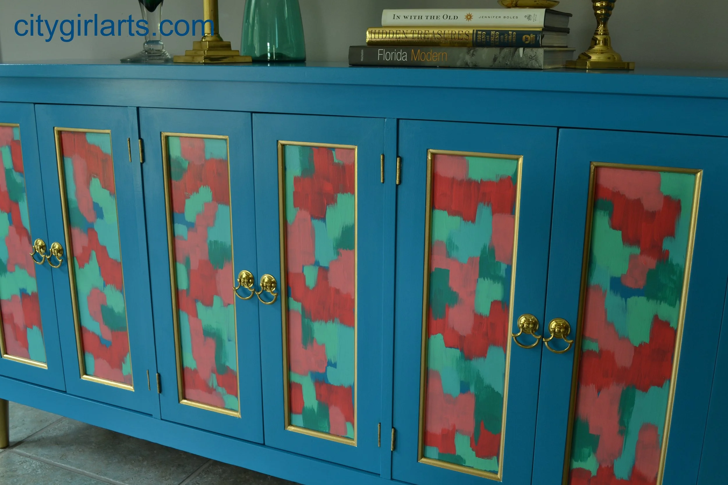 Chinoiserie Style: Blue and Gold Vintage Credenza