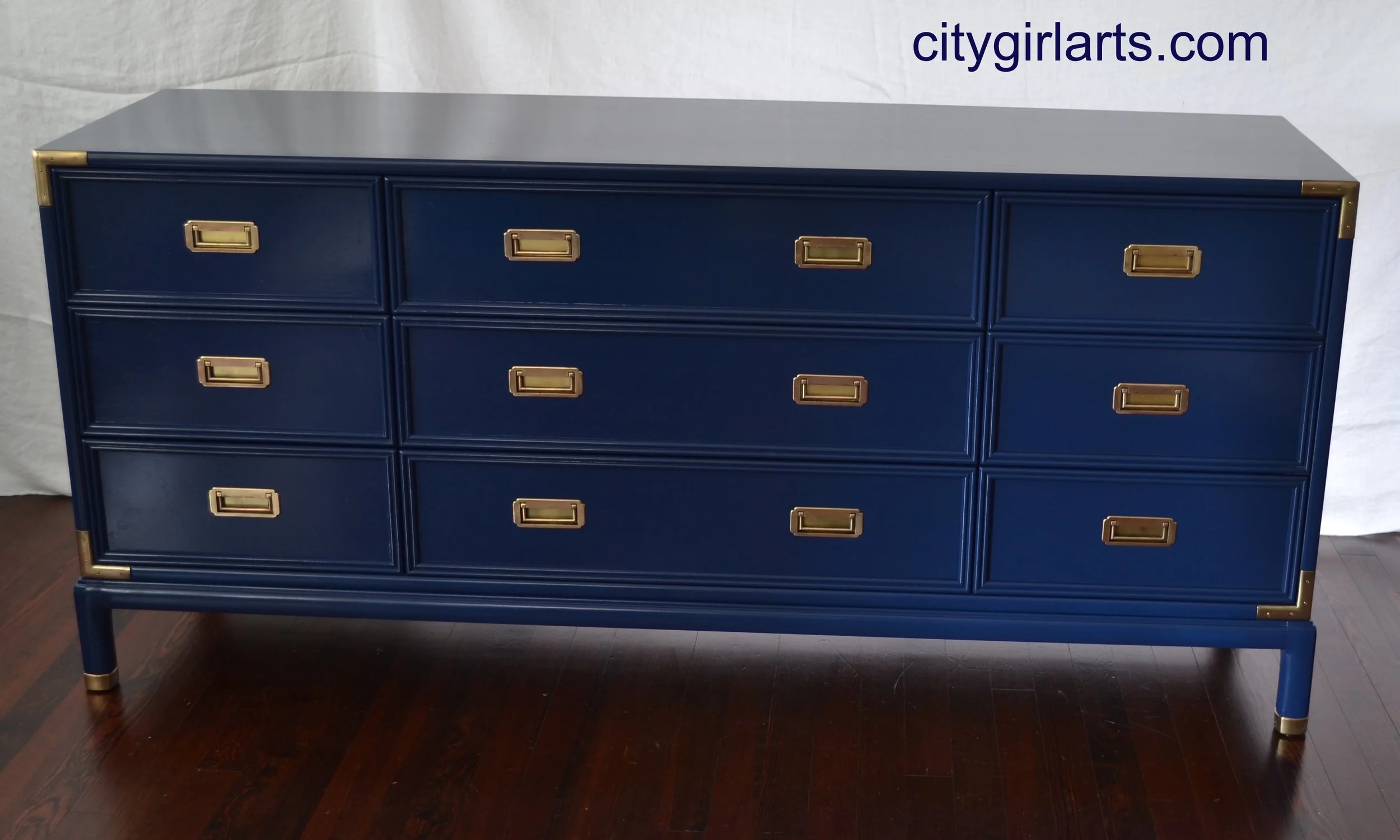 Henredon Campaign Dresser and Nightstands: Sapphire Blue Vintage Gems