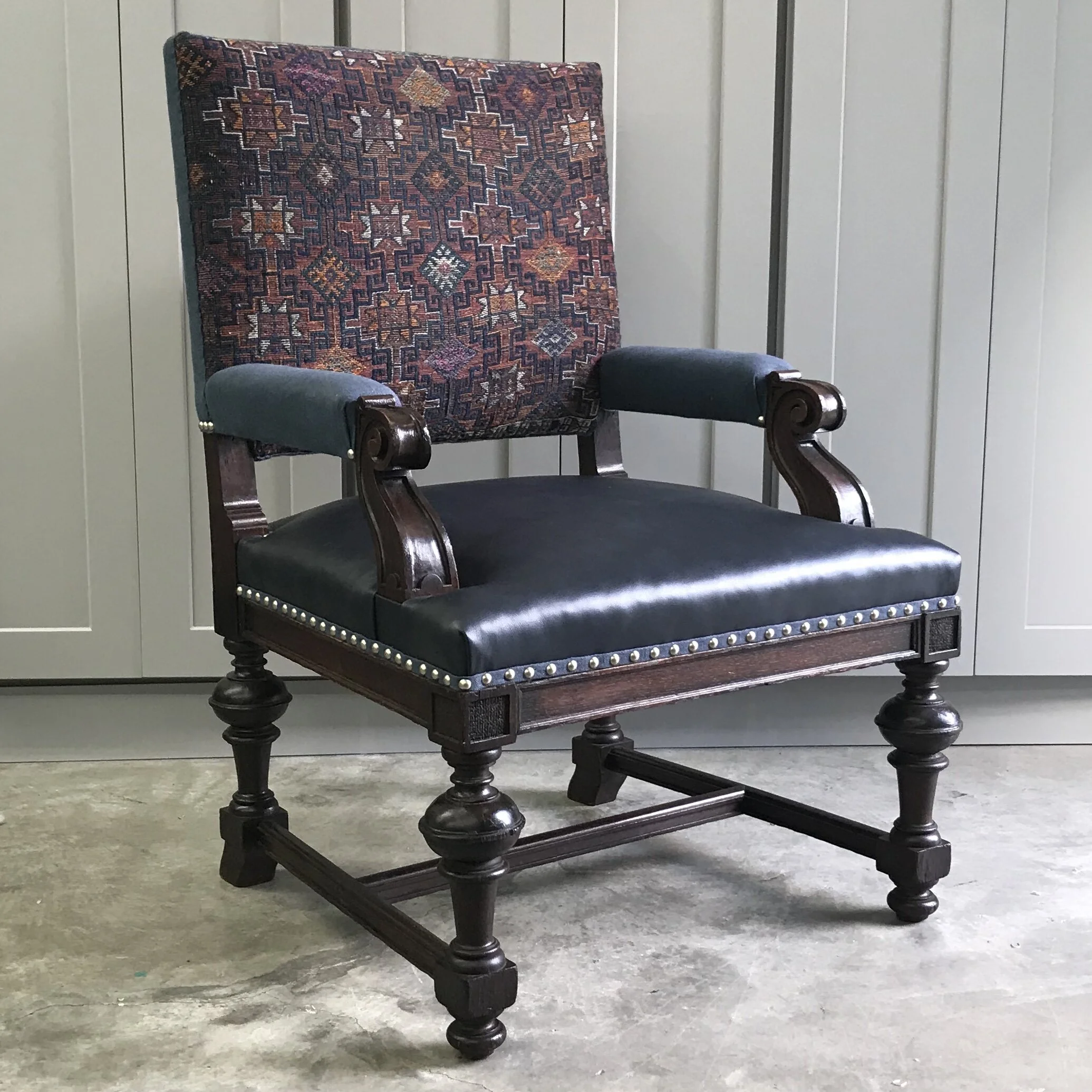Stately Antique Dark Oak Library Chair