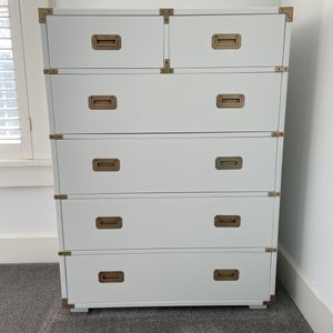 pretty little thing dress Mid-Century Campaign Style Dresser with Mirror by Huntley for Thomasvi –  Craze Furniture and Antiques main image 1