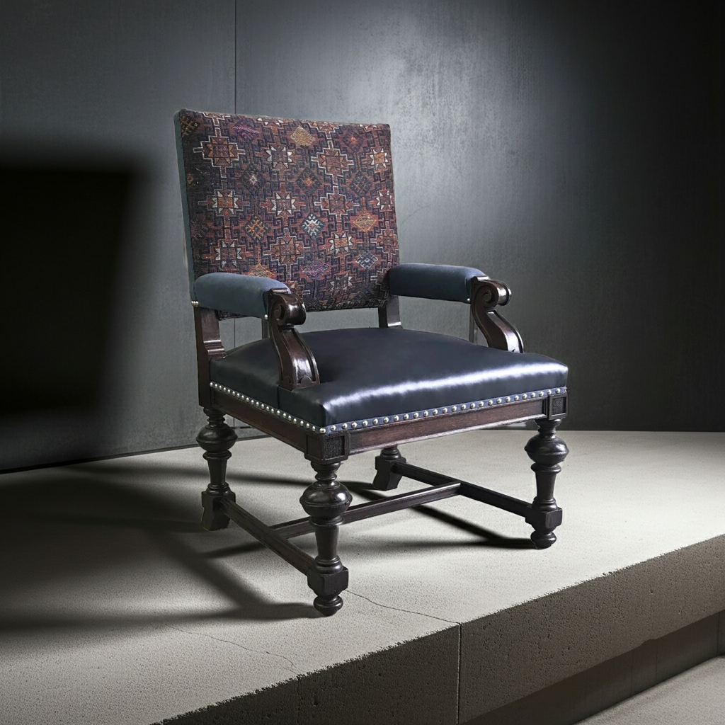 Stately Antique Dark Oak Library Chair