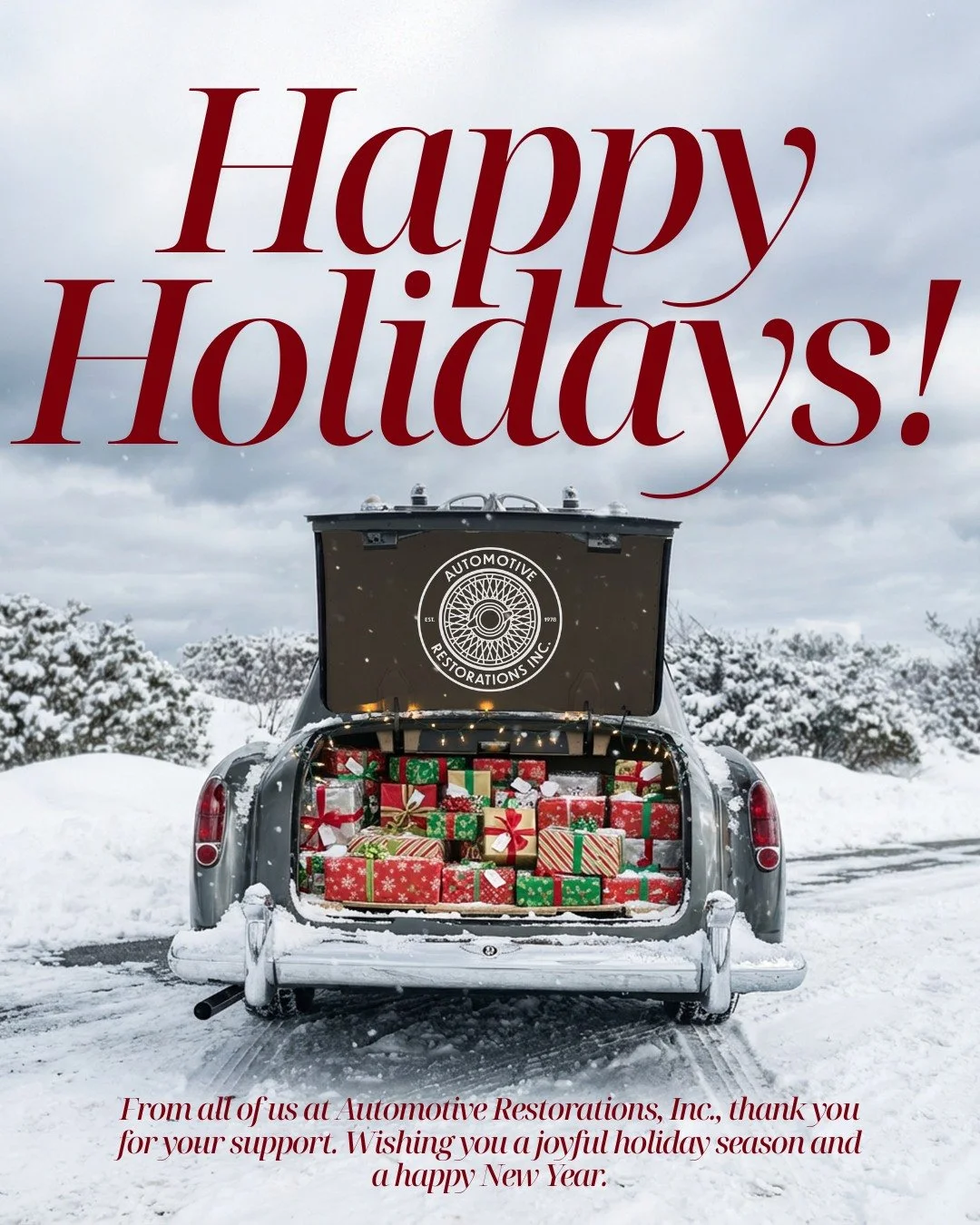 Grateful for another year surrounded by great cars and even better people. Thank you for being part of the Automotive Restorations, Inc. community. Happy Holidays!