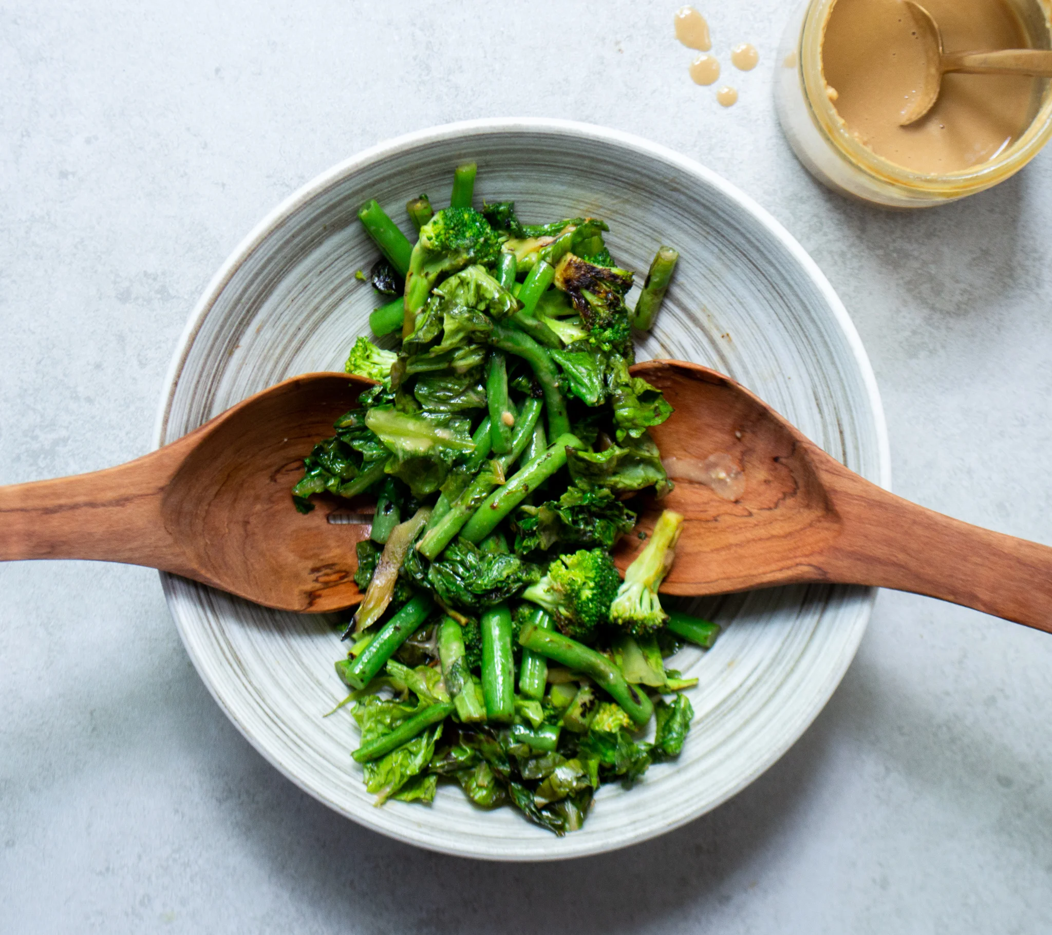 Broccoli, Green Bean and Lettuce StirFry with SoyTahini Sauce — Food