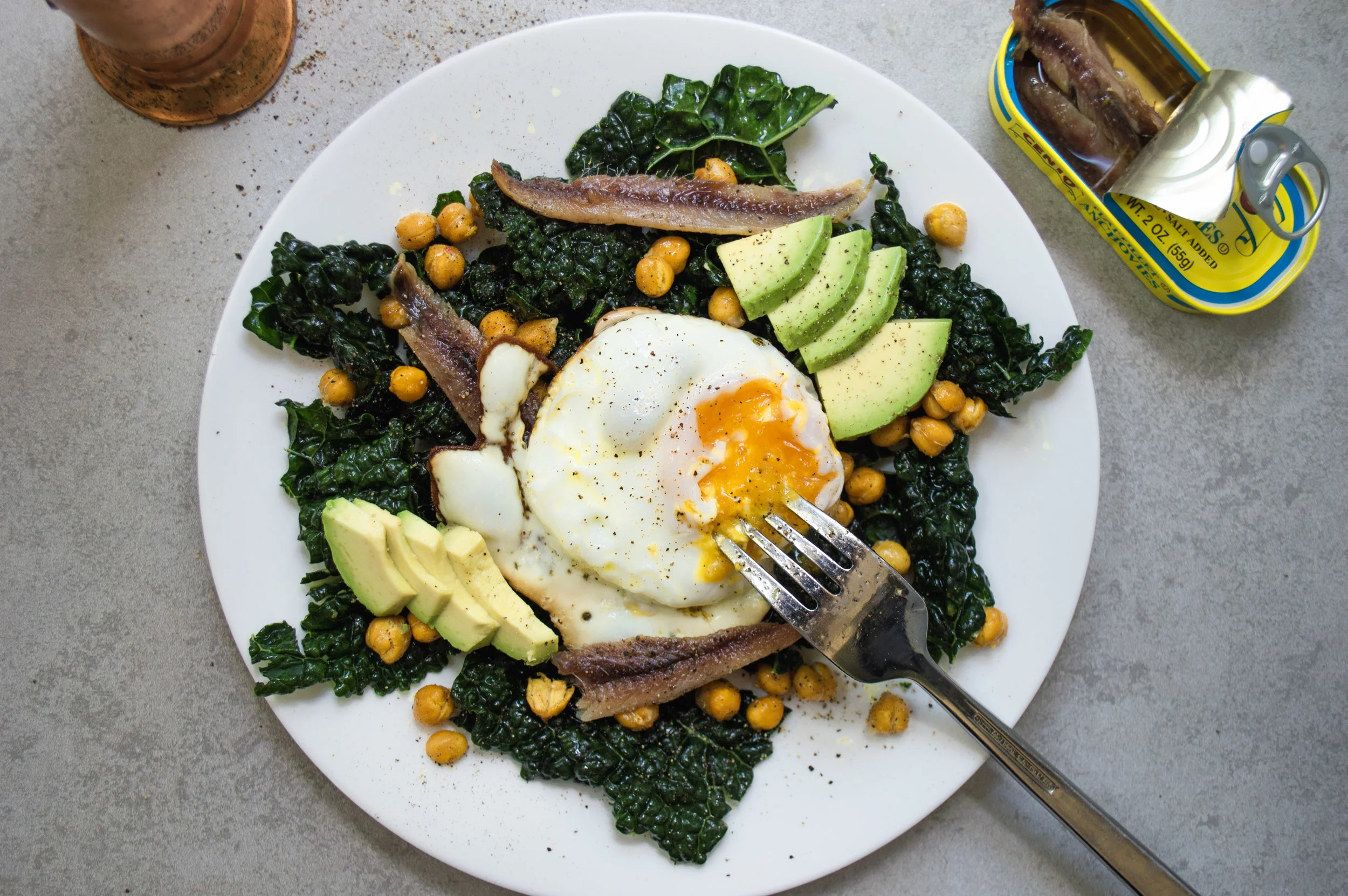 Leafy Greens Salad with Little Fish and Spiced Chickpeas — Food Waste Feast