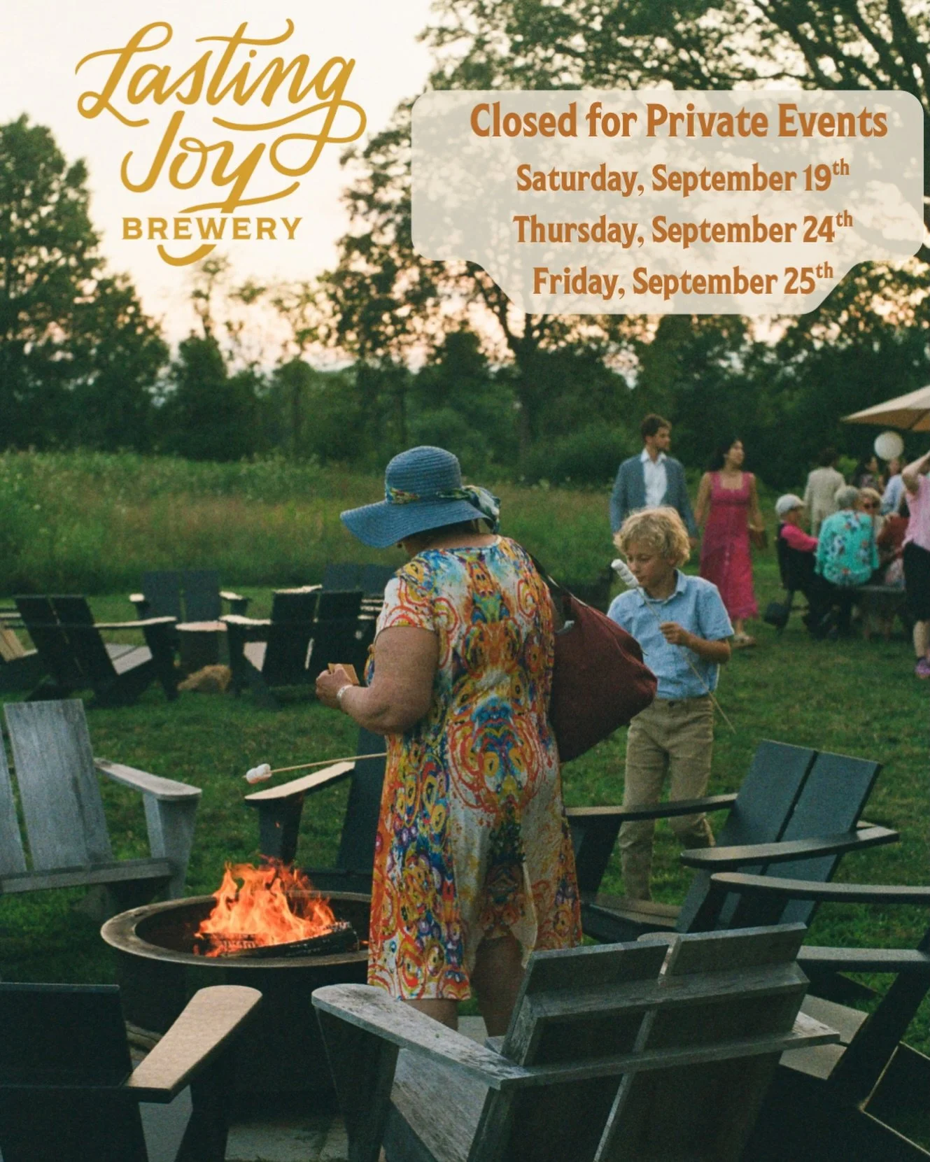 To the folks who have chosen Lasting Joy to celebrate your special moments: thank you. We&rsquo;re so excited to have you. 

We&rsquo;ll be open for regular service on Sunday.

Reach out at events@lastingjoybrewery.com to book your group reservation 