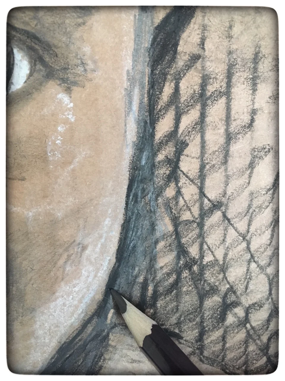 Close up of portrait in progress