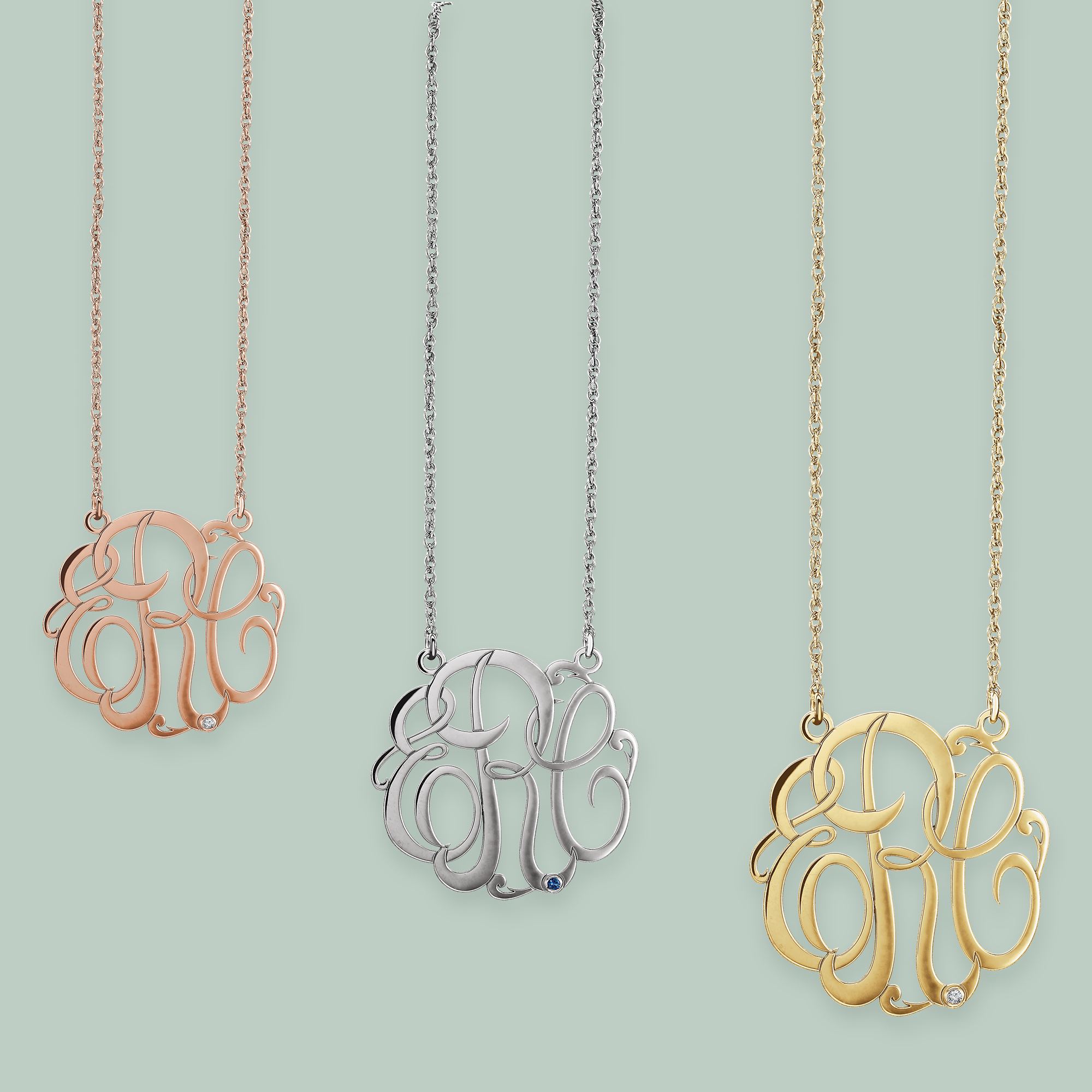 3 Letter Open Script Monogram Necklace 
