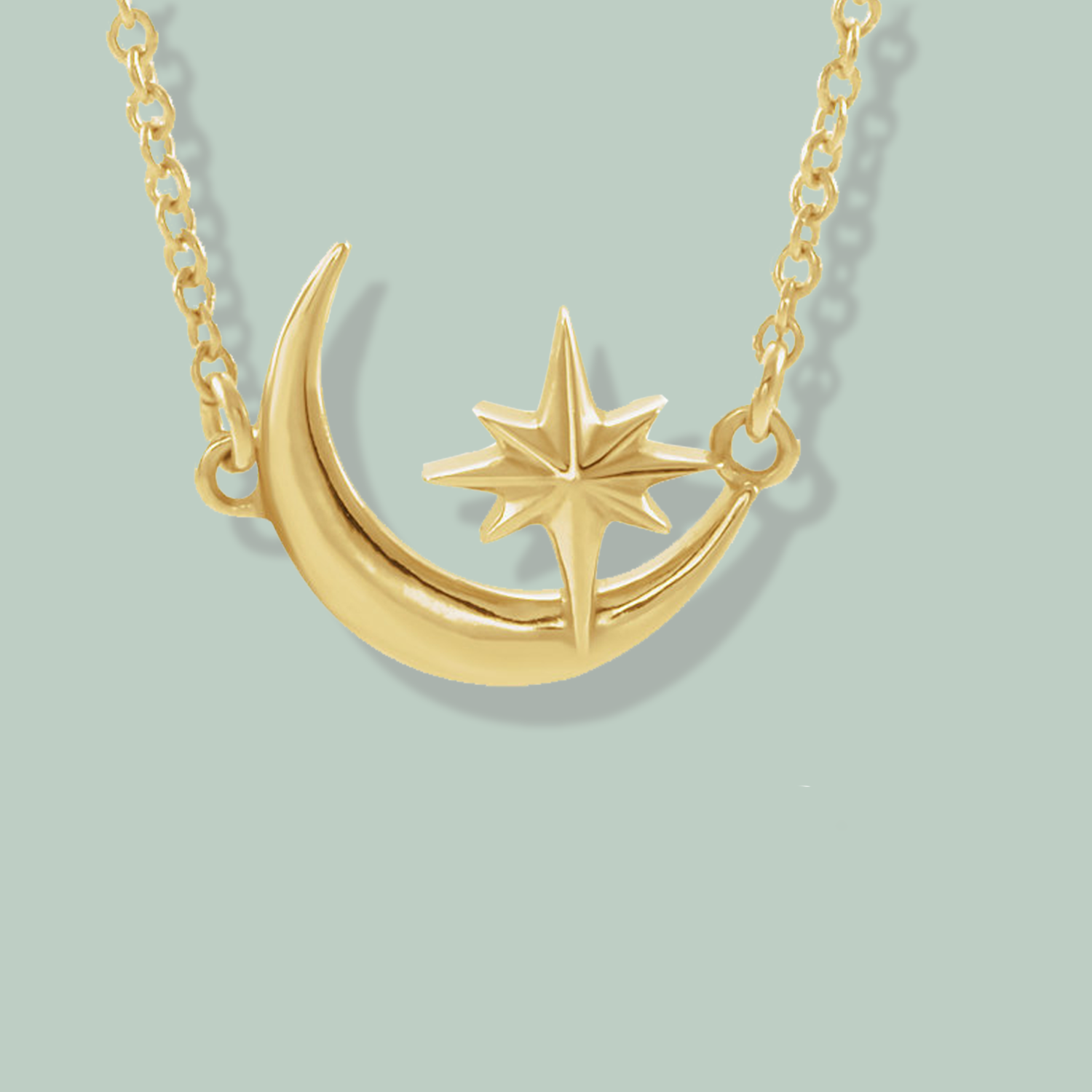 14K Solid Yellow Gold Upside Down Moon Crescent Pendant Necklace Yellow Small | Factory Direct Jewelry
