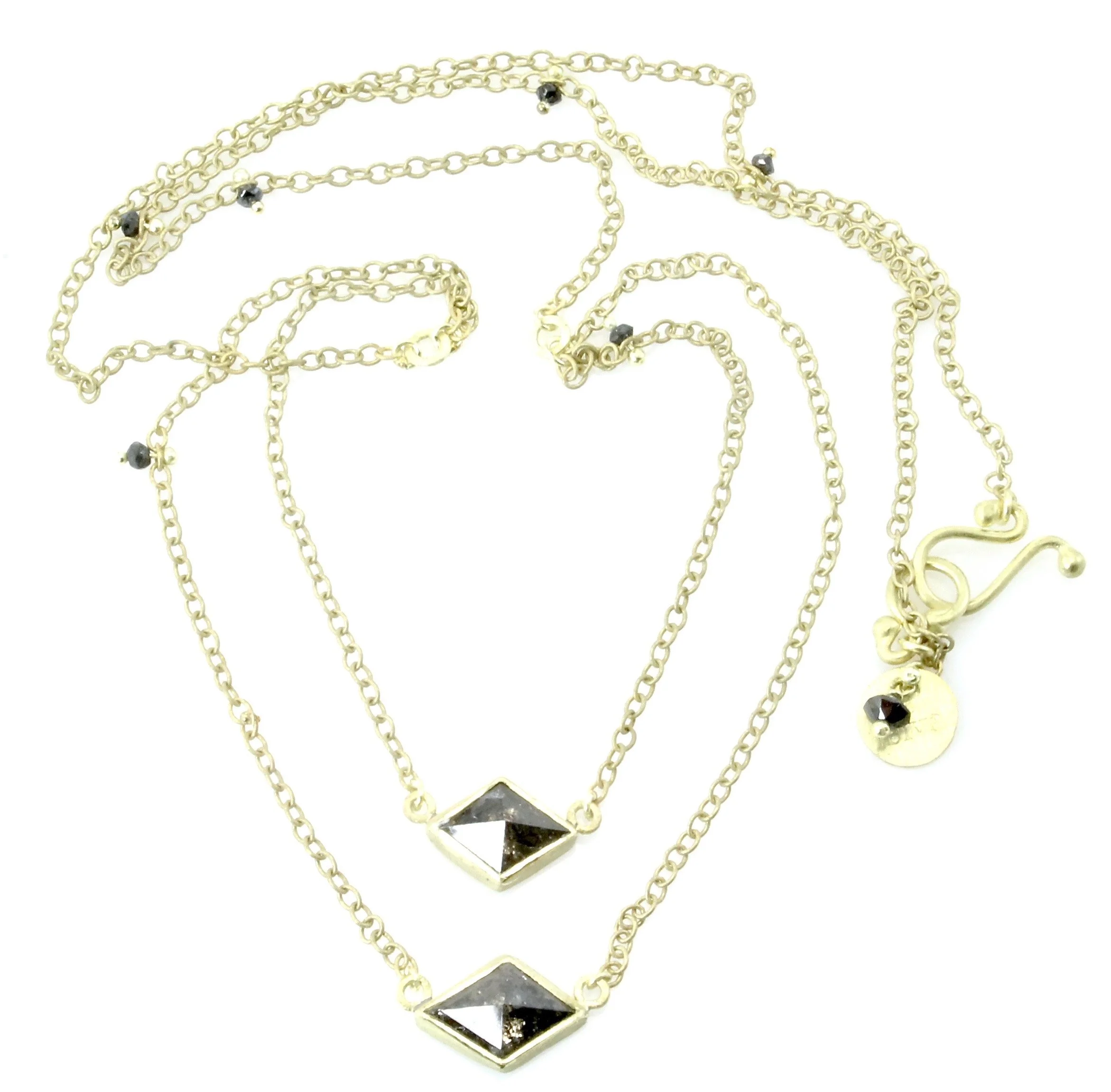 Double Chain Pendant Necklace with Black Diamonds and 18k Gold