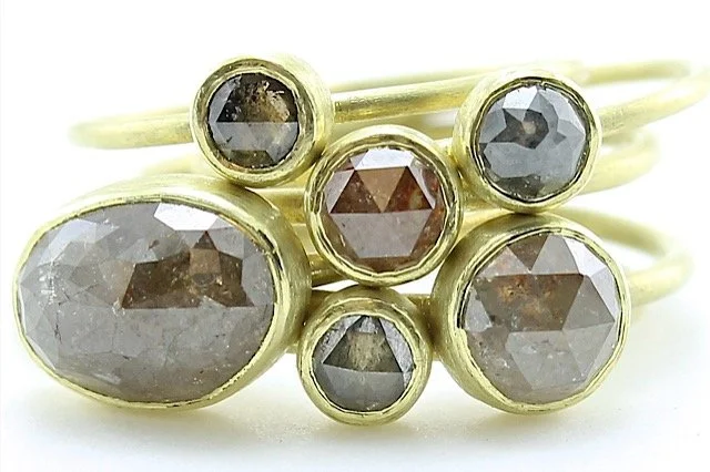 Opaque Colored Diamond Stacking Rings with 18k Gold
