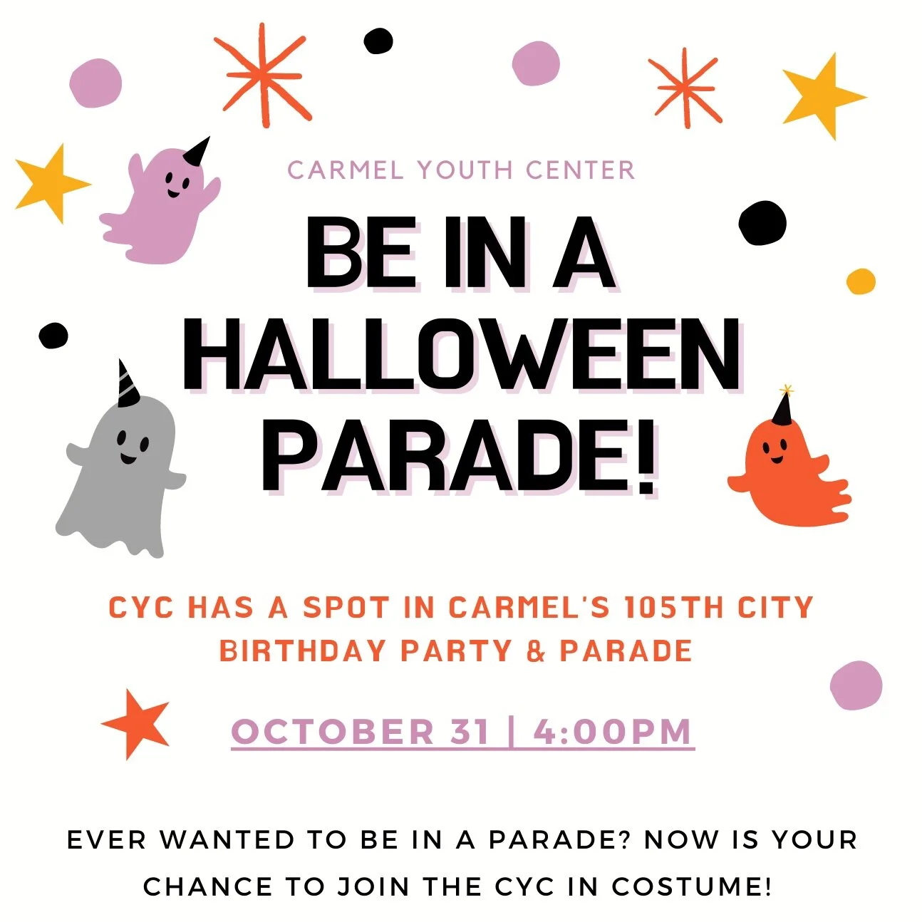 Join CYC in the City of Carmel Halloween Parade!
