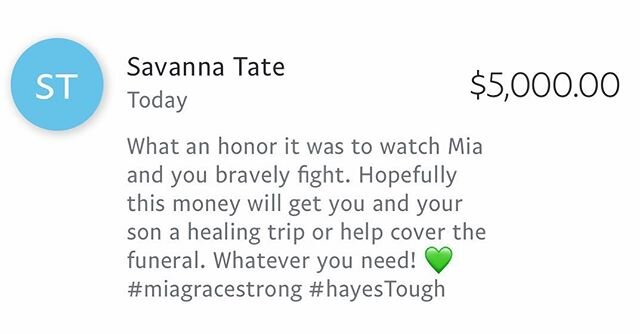 Because of you, this was possible. 💚 #hayesarmy #hayestough #charitywork #miagracestrong