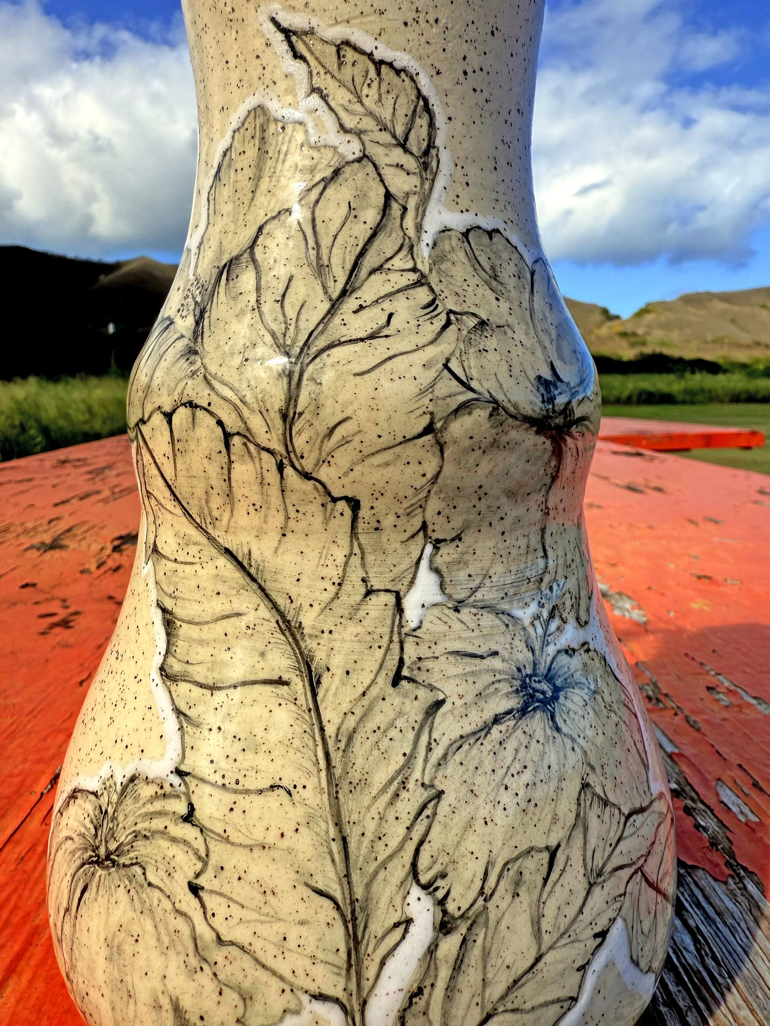 Hand-painted Hibiscus Vase