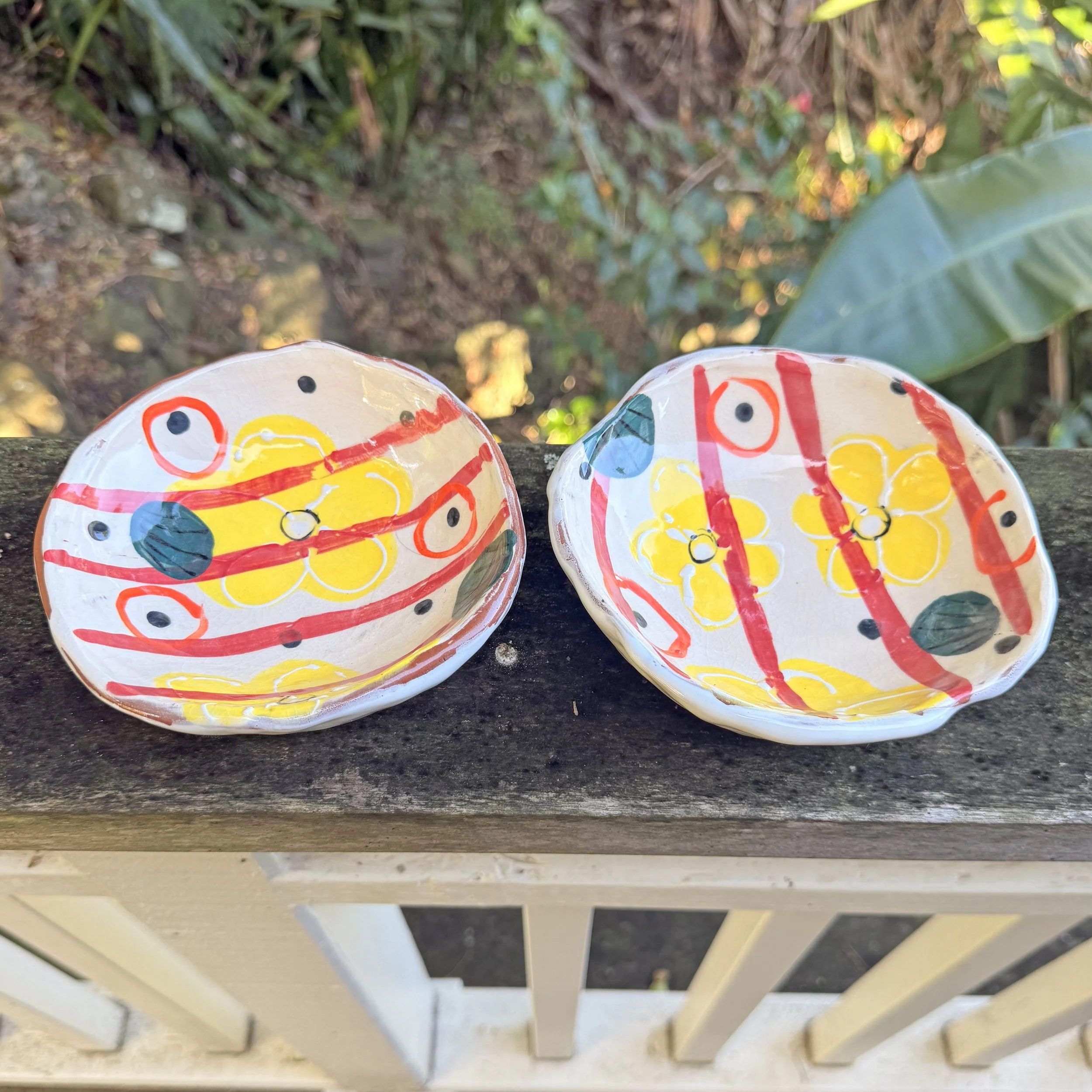 White Floral Terracotta Trinket Dishes