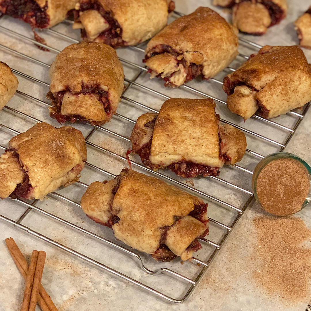 Snickerdoodle Rugelach with Cranberry Orange Pecan Filling