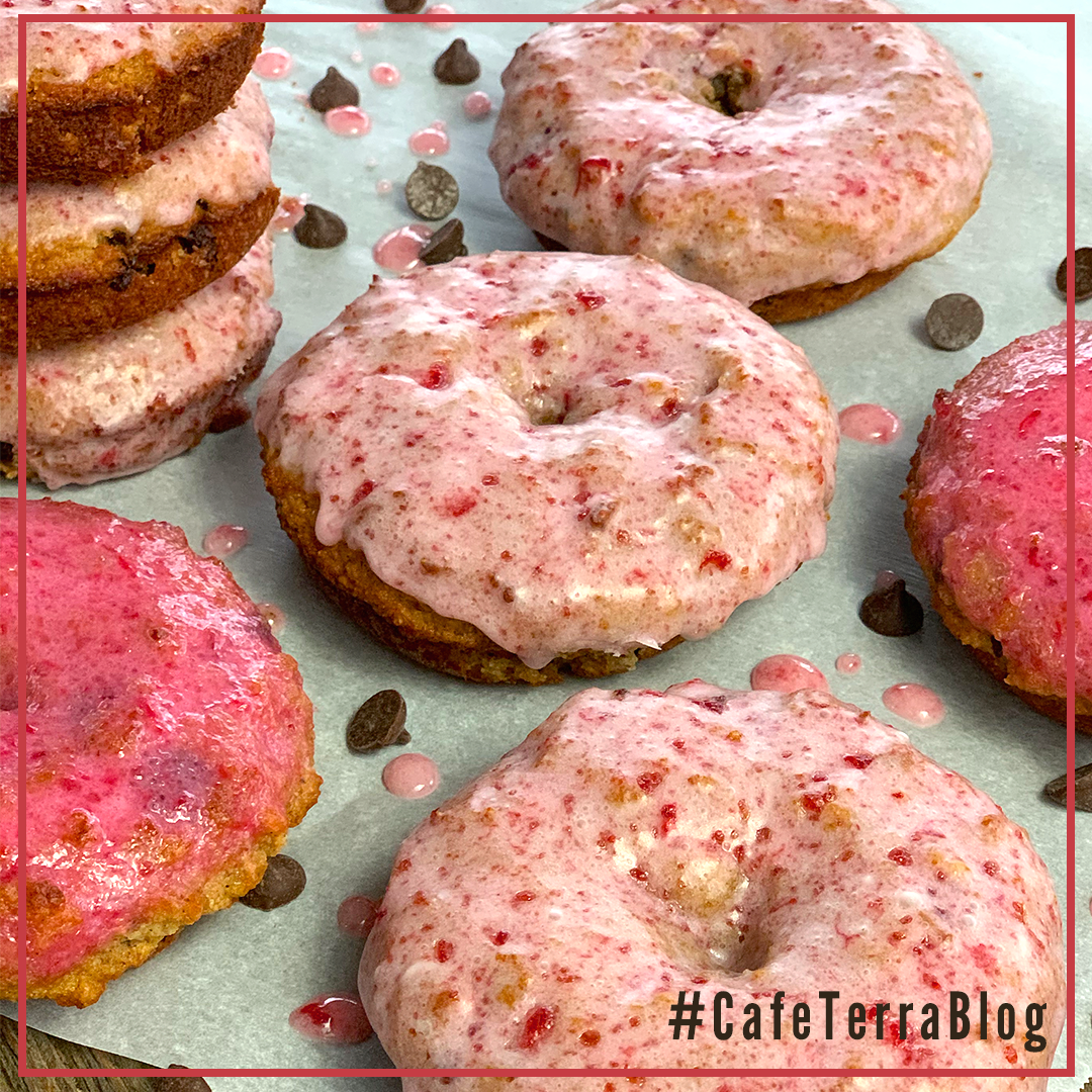 Almond Flour Chocolate Chip Donuts with Strawberry Glaze