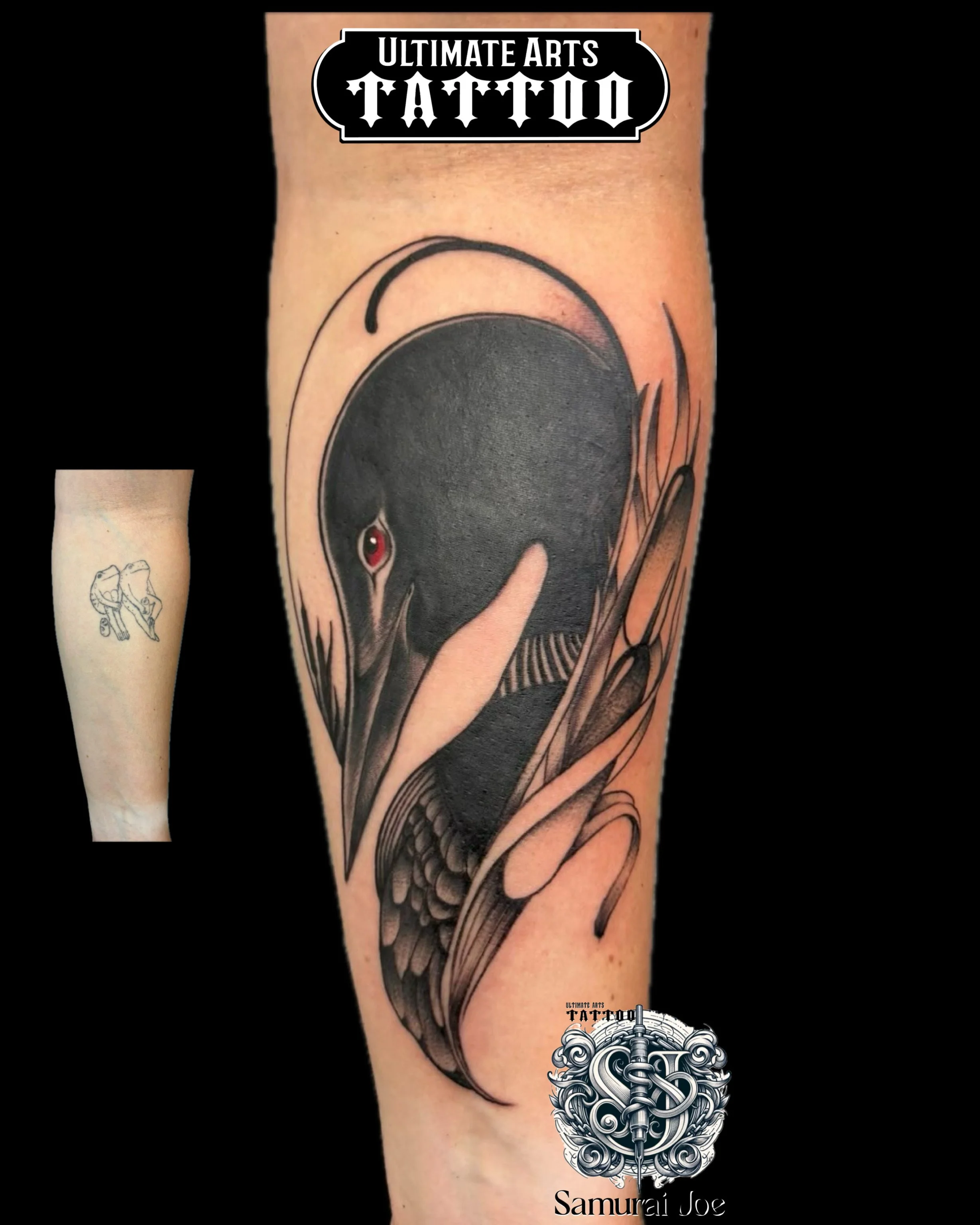 Loon cover up tattoo by Joe at ultimate Arts Tattoo Madison, Wi 
