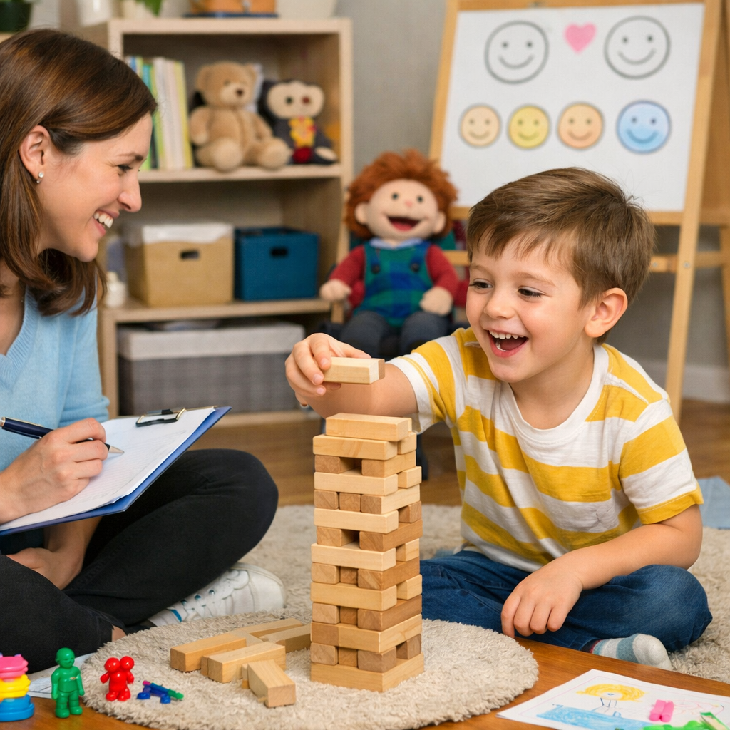 Fun therapy session with Jenga game