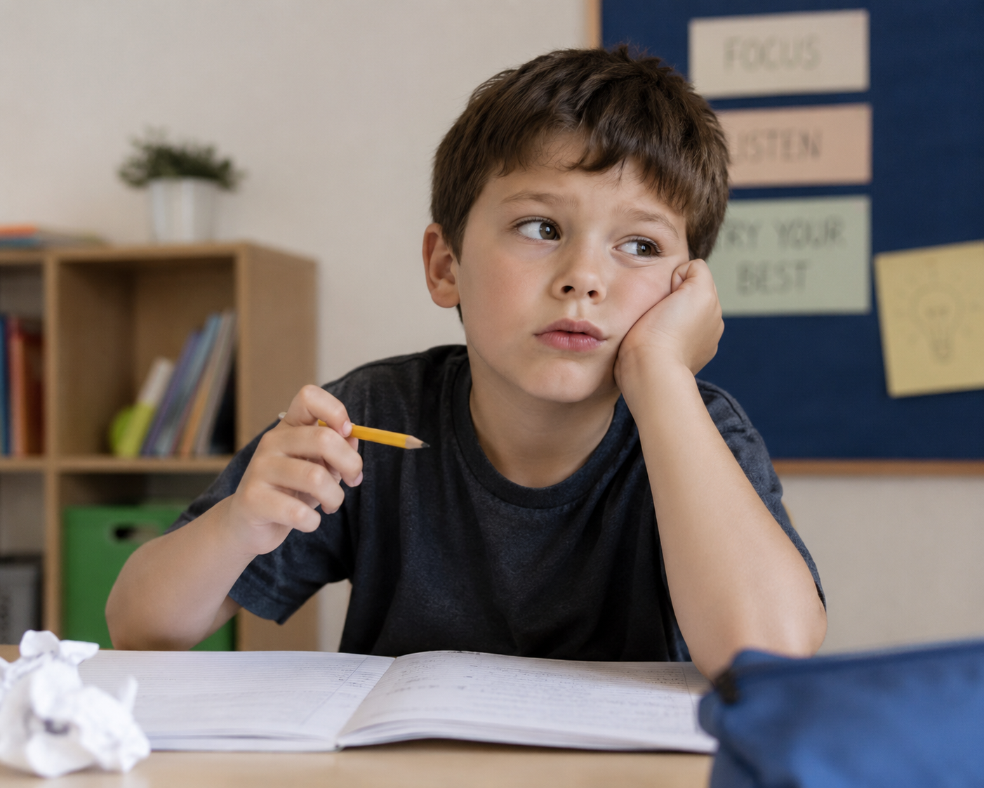Bored student in a classroom setting