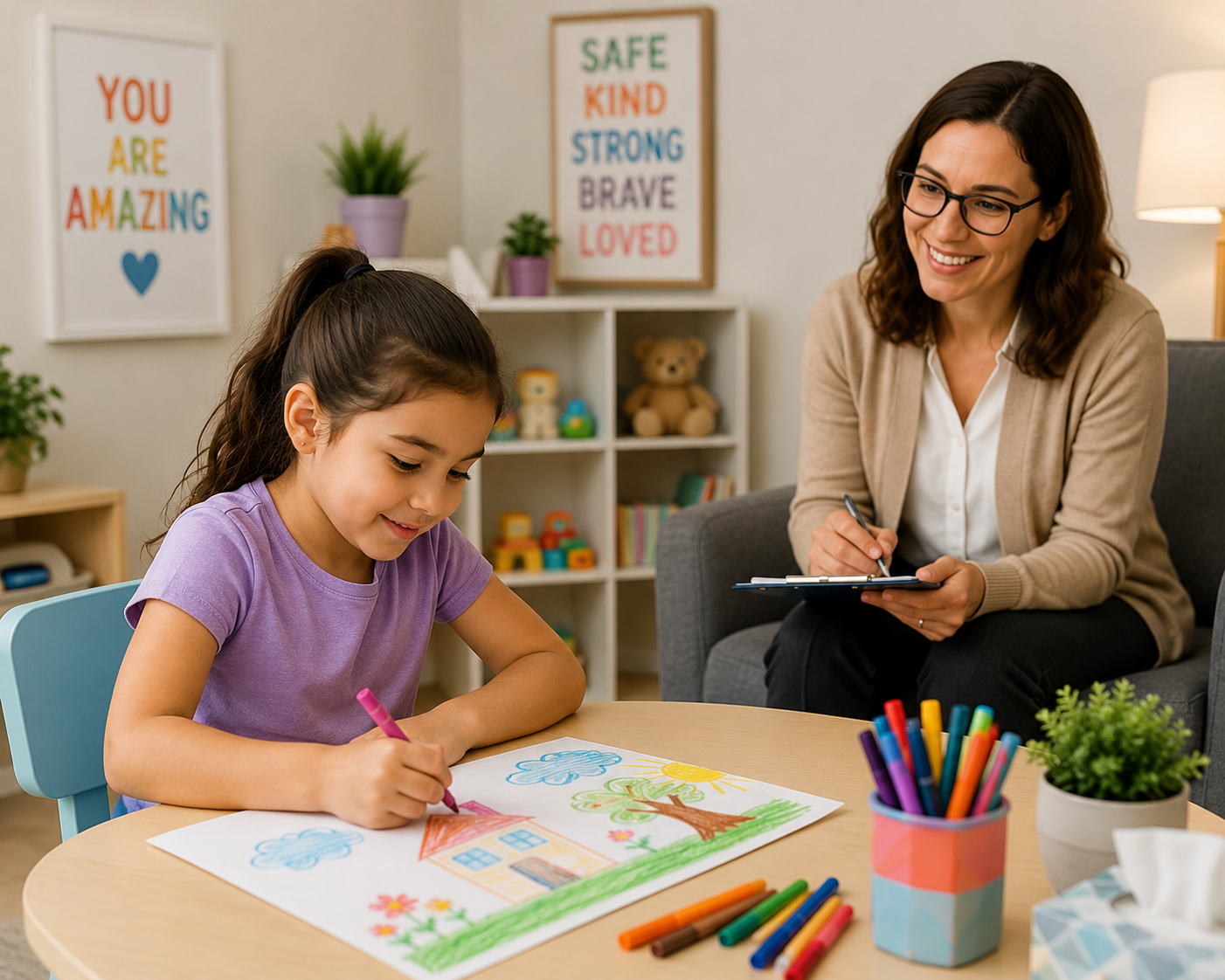 Child creating art in therapy