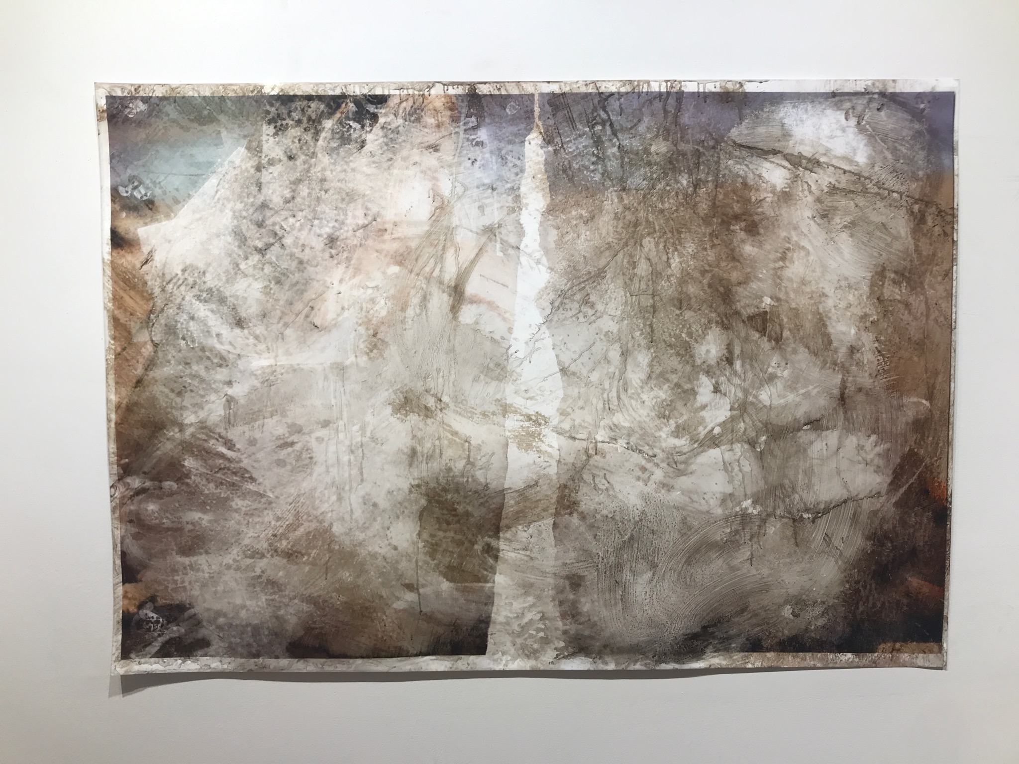   158   2018  36 x 52 in.  Citra solv on magazine, bleach, window cleaner, nail polish remover, and pine sol on photo paper 