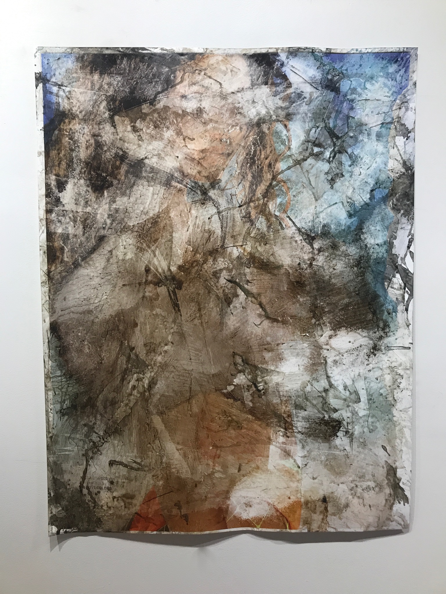   Fishnets   2018  47 x 36 in.  Citra solv on magazine, nail polish remover, pine sol, bleach, and window cleaner on photo paper 