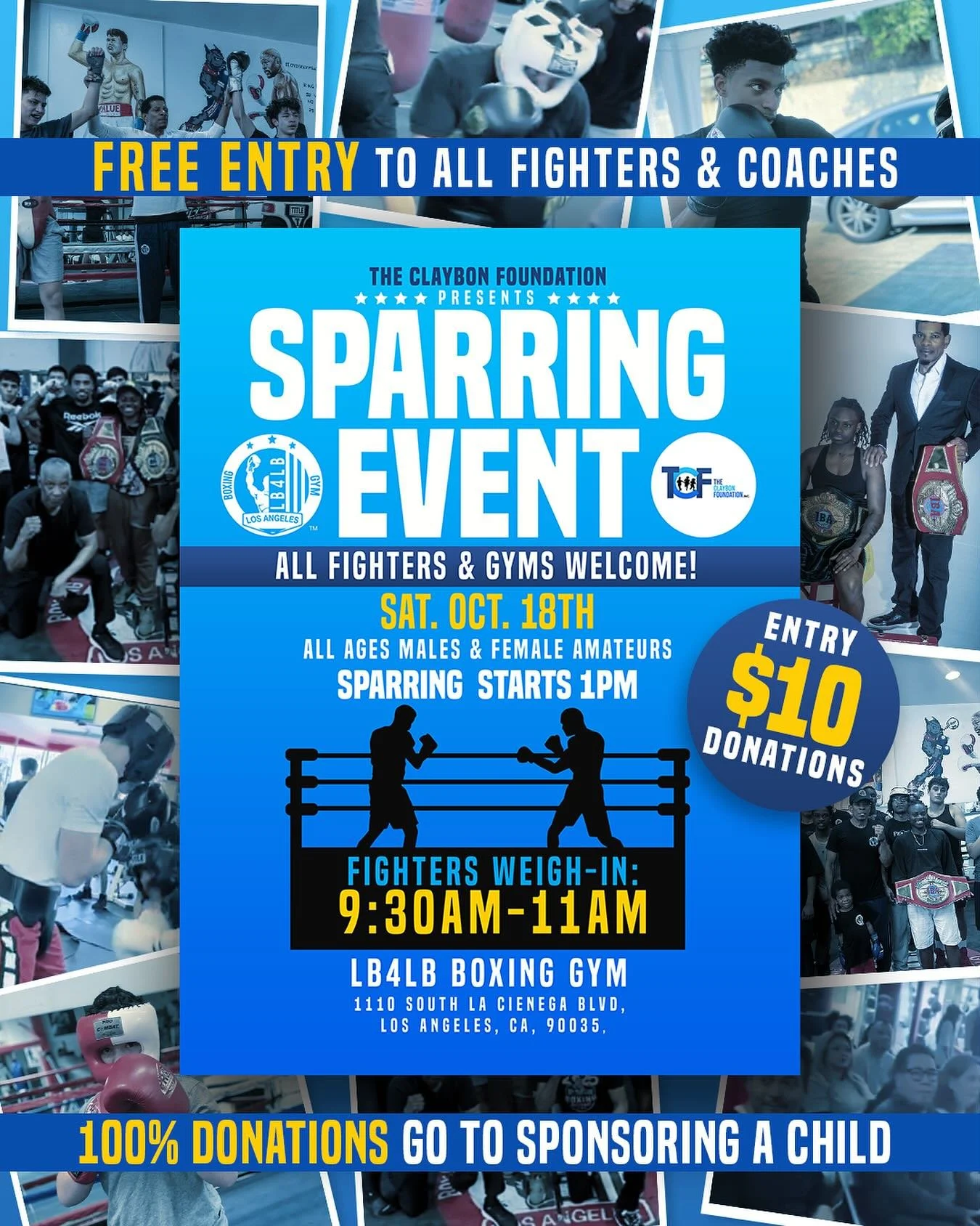 We invite all LA Gyms &amp; Fighters to come to our NONPROFIT SPARRING EVENT.

@boxingfitnessfactory @echo_park_boxing @riseathleticsla @mayweatherfitla @cityofangelsbox @latgboxing @teamboxu @boxunionstudio @pandaboxingofficial @southlaboxingclub @t