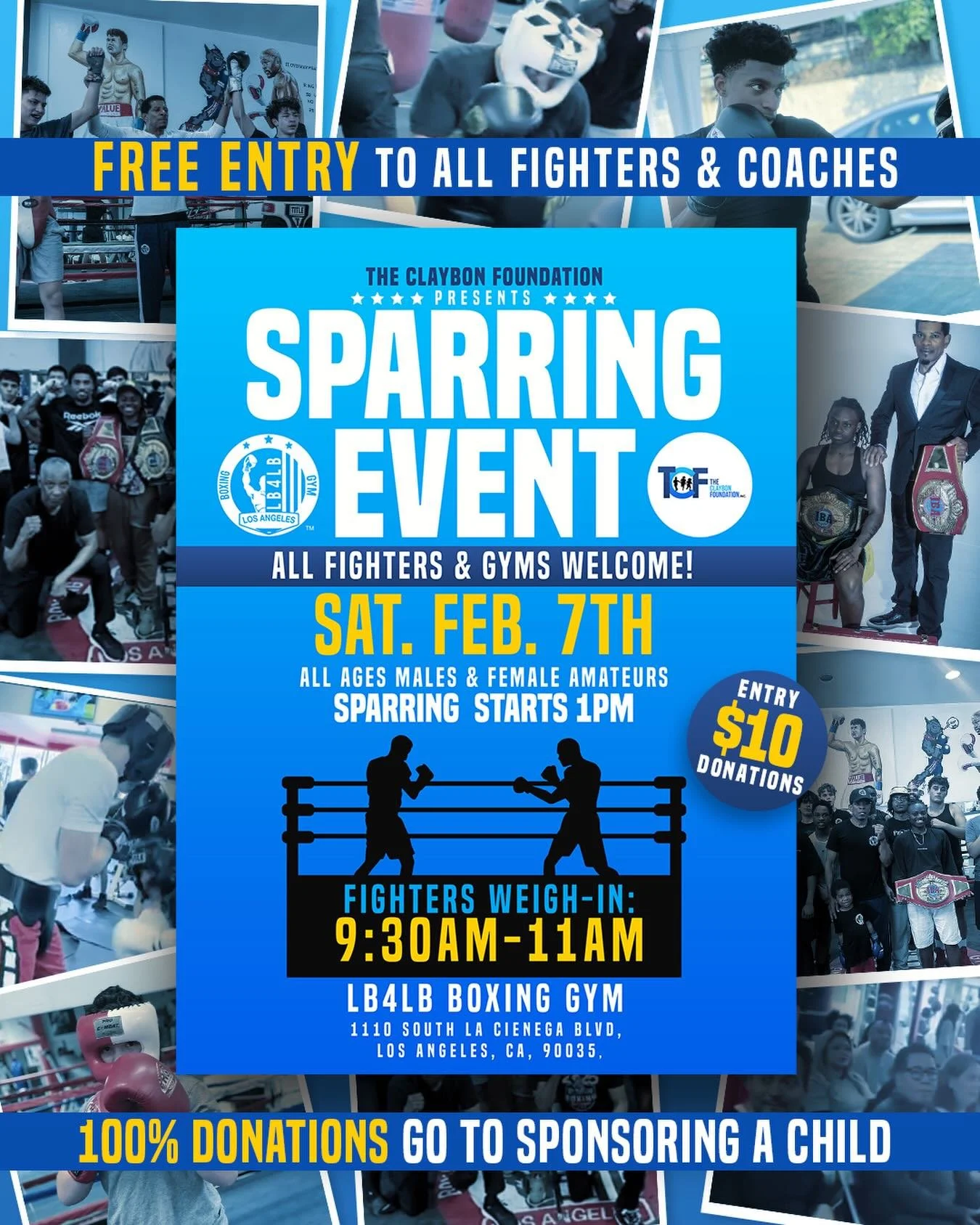 ITS THE FIRST ONE OF THE YEAR!!!!

We invite all LA Gyms &amp; Fighters to come to our NONPROFIT #SPARRING EVENT.

@boxingfitnessfactory @echo_park_boxing @riseathleticsla @mayweatherfitla @cityofangelsbox @latgboxing @teamboxu @boxunionstudio @panda