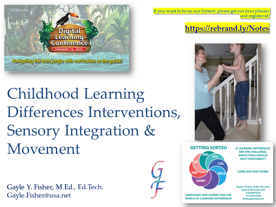 Childhood Learning Differences Interventions, Sensory Integration & Movement Digital Learning Conference 01.12.21  Gayle Fisher.png