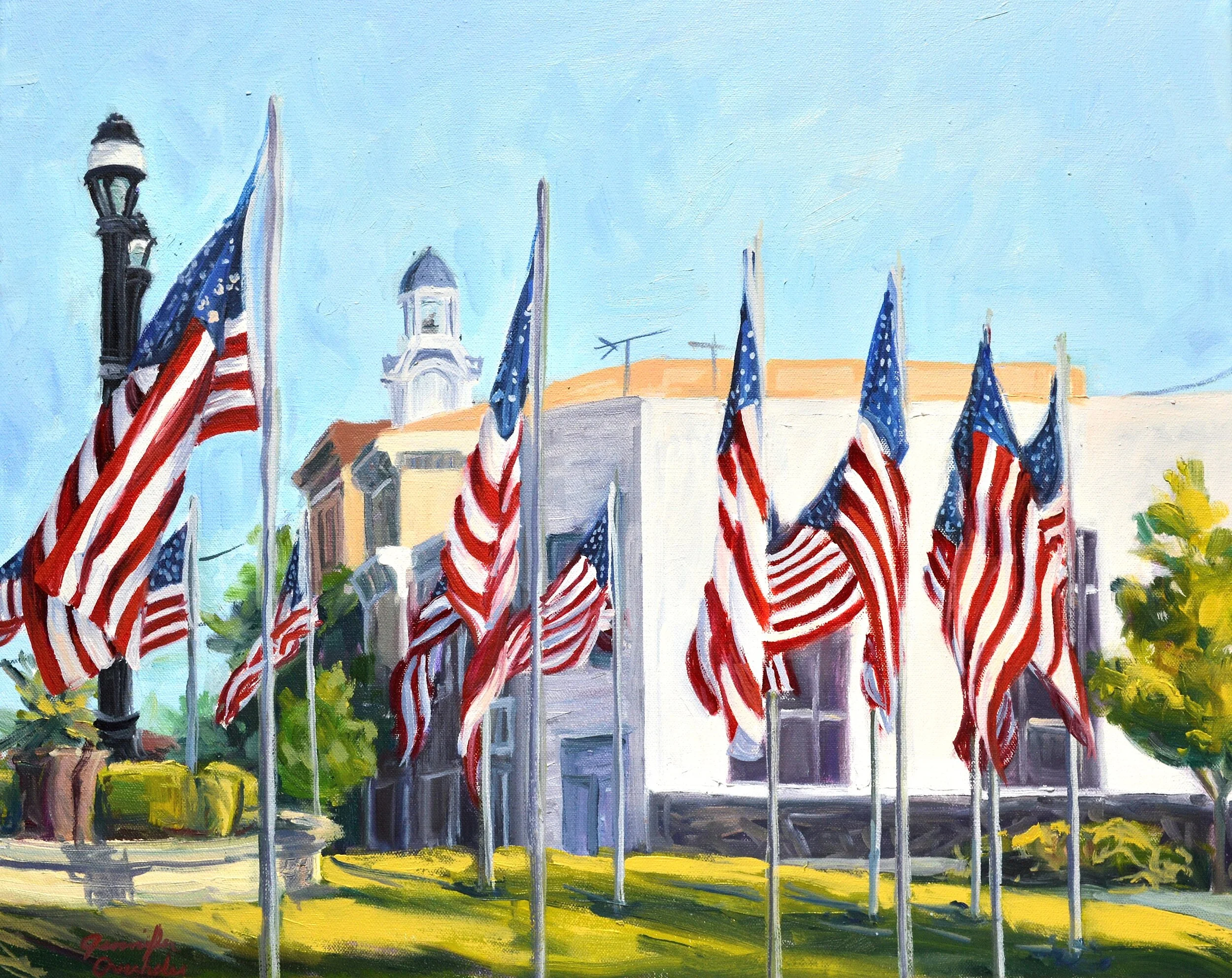 flags around traffic circle.JPG