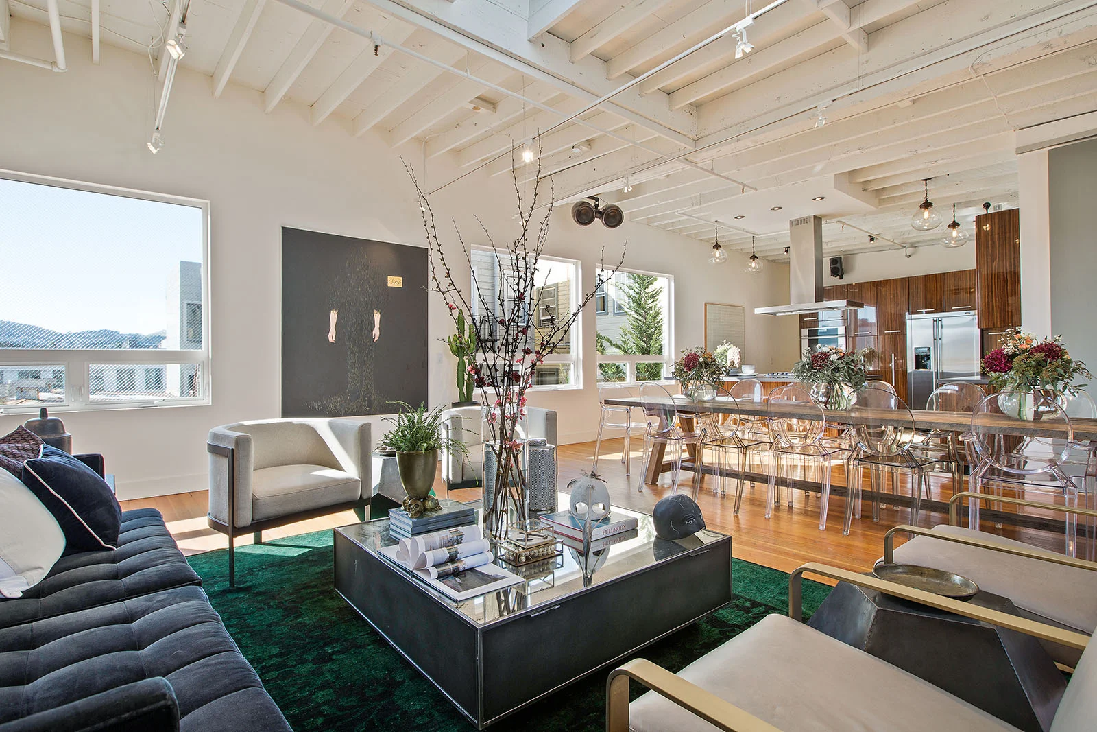 Third floor open living room and kitchen