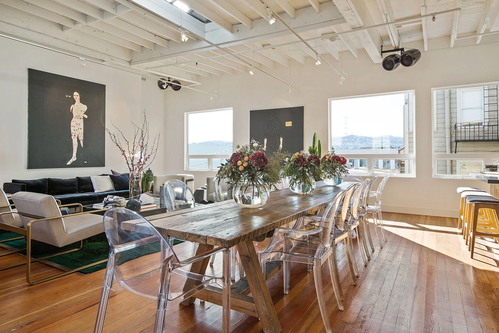 Table we made from the building's original floor boards